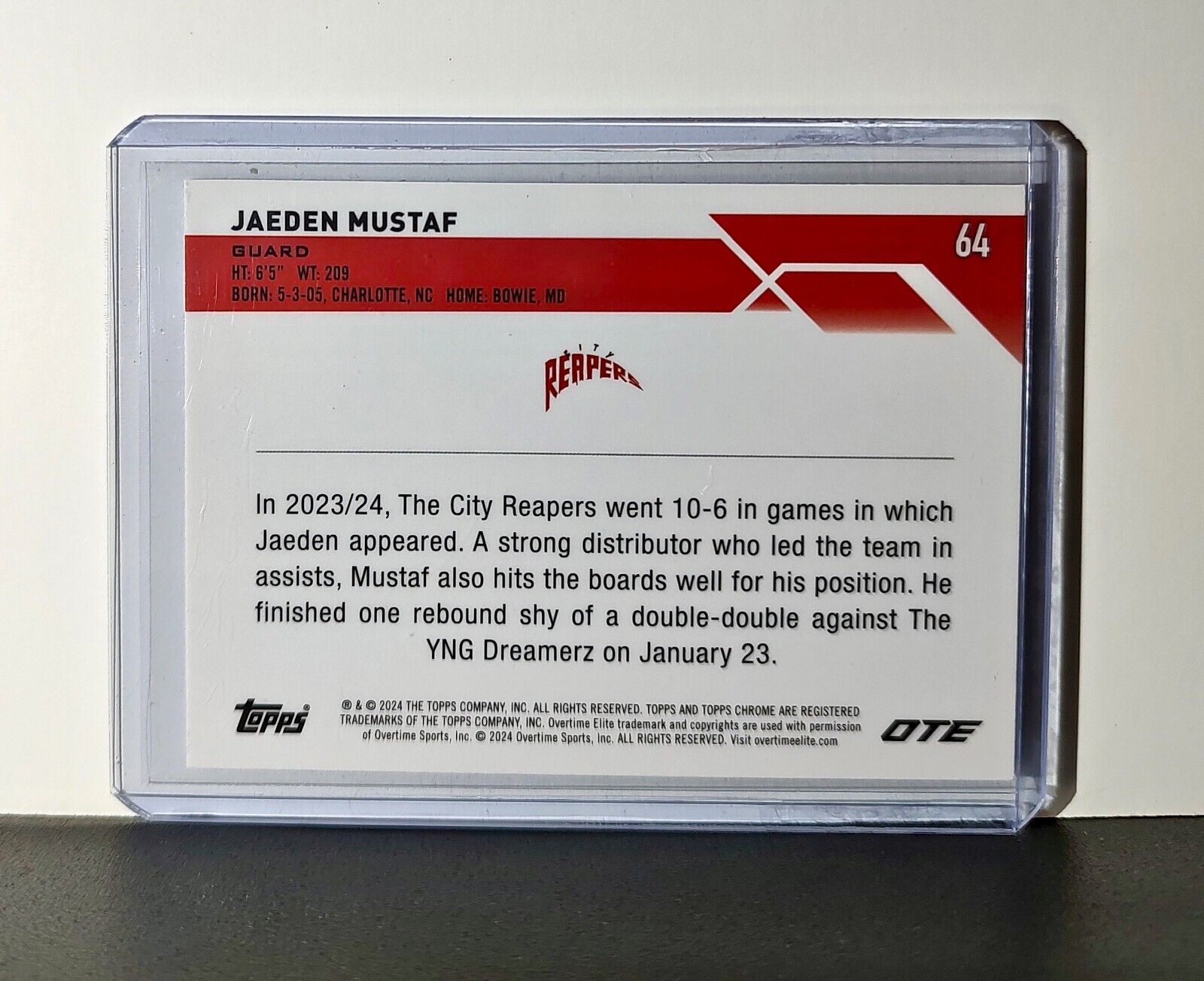 Jaeden Mustaf Rookie Card 2023-24 Topps Chrome Overtime #64 City Reapers