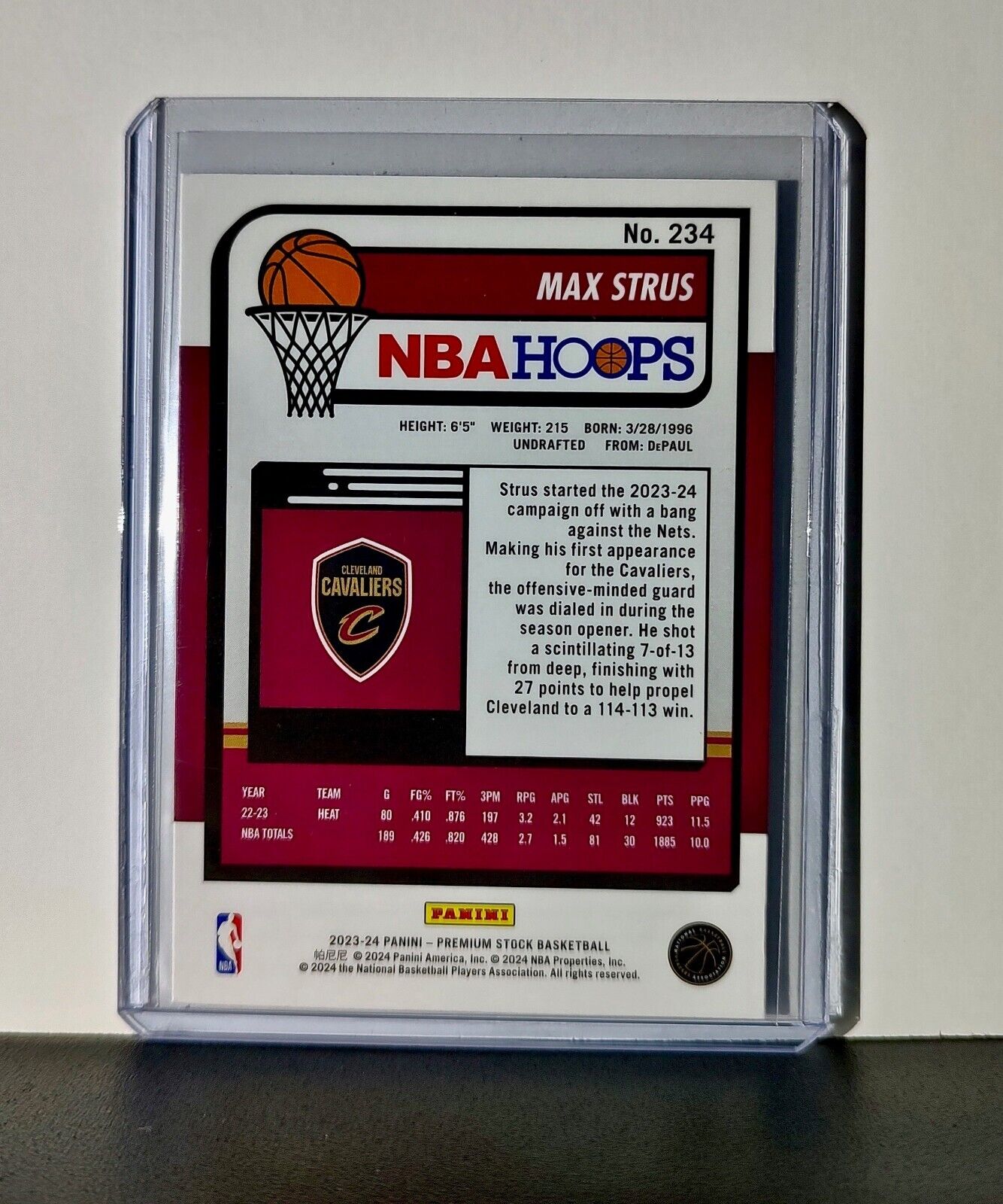 Max Strus 2023-24 Panini Premium Stock NBA Hoops #234 Card Cleveland Cavaliers