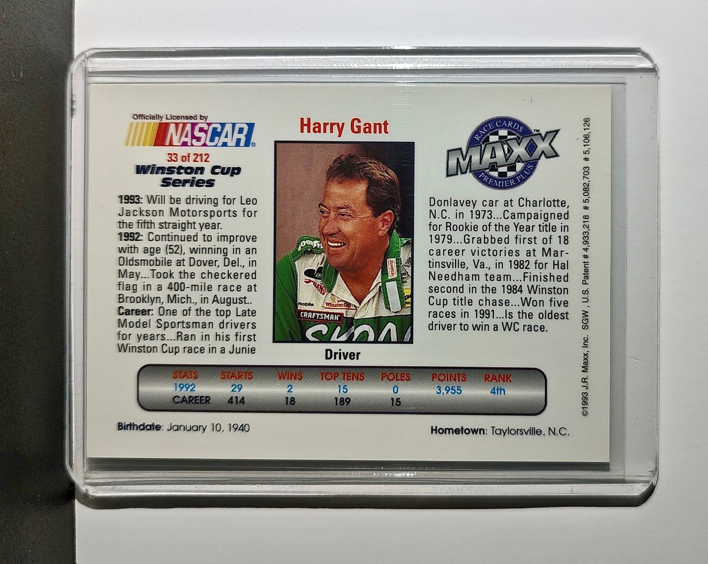 Harry Gant 1993 Maxx Premier Plus Racing #33 NASCAR Card Leo Jackson Motorsports