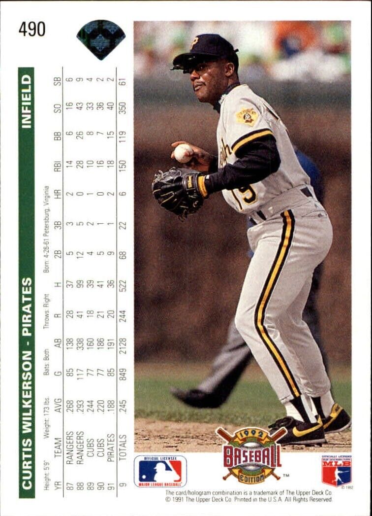 Curtis Wilkerson 1992 Upper Deck MLB #490 Baseball Card Pittsburgh Pirates