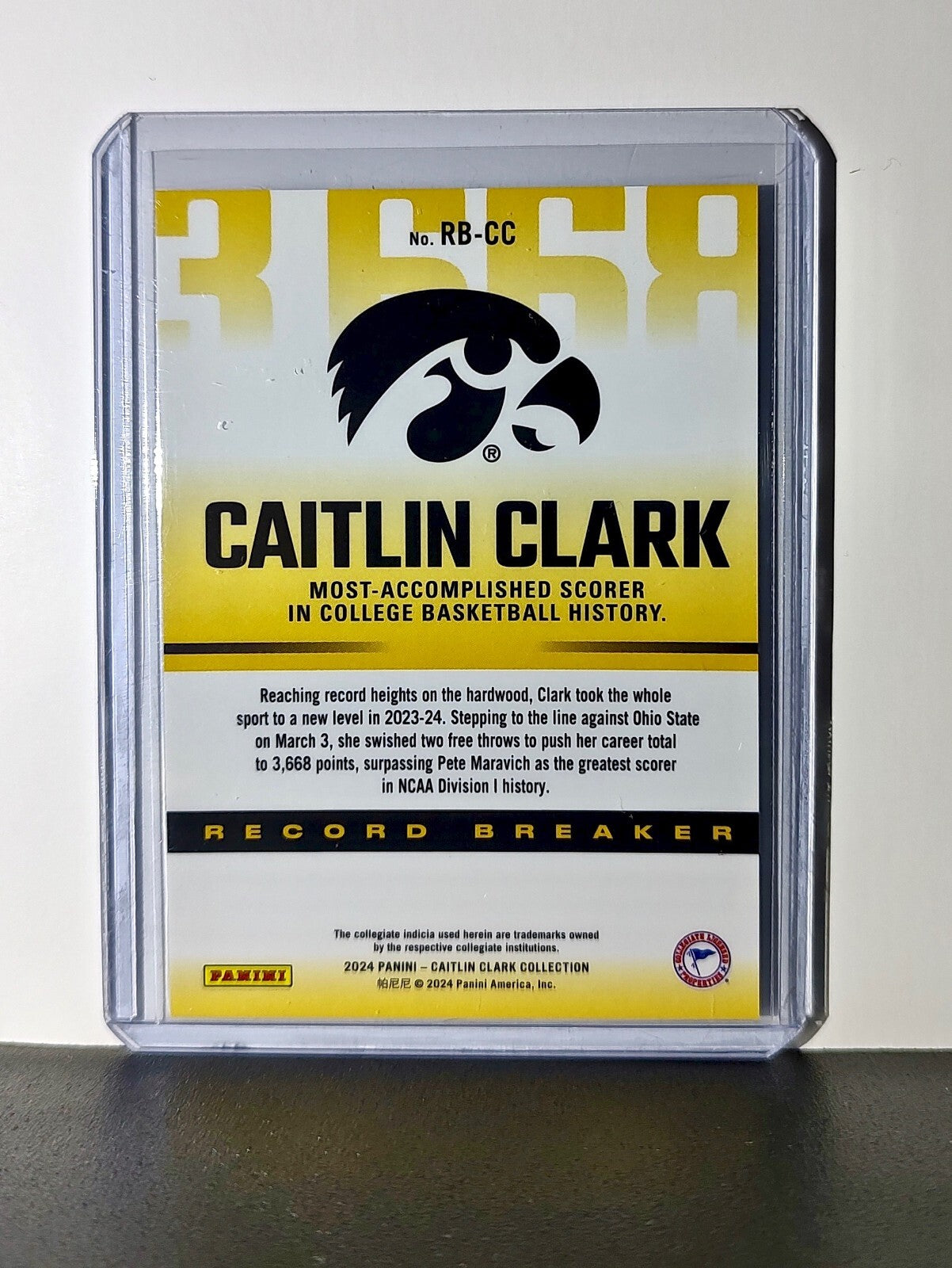 Caitlin Clark 2024 Silver Foil Panini Record Breaker #RBCC Card Iowa Hawkeyes