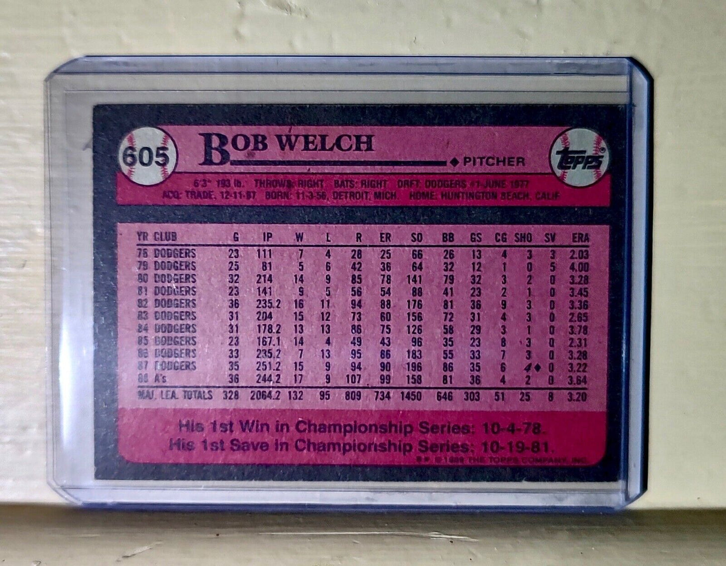 1989 Bob Welch Topps Baseball Card #605