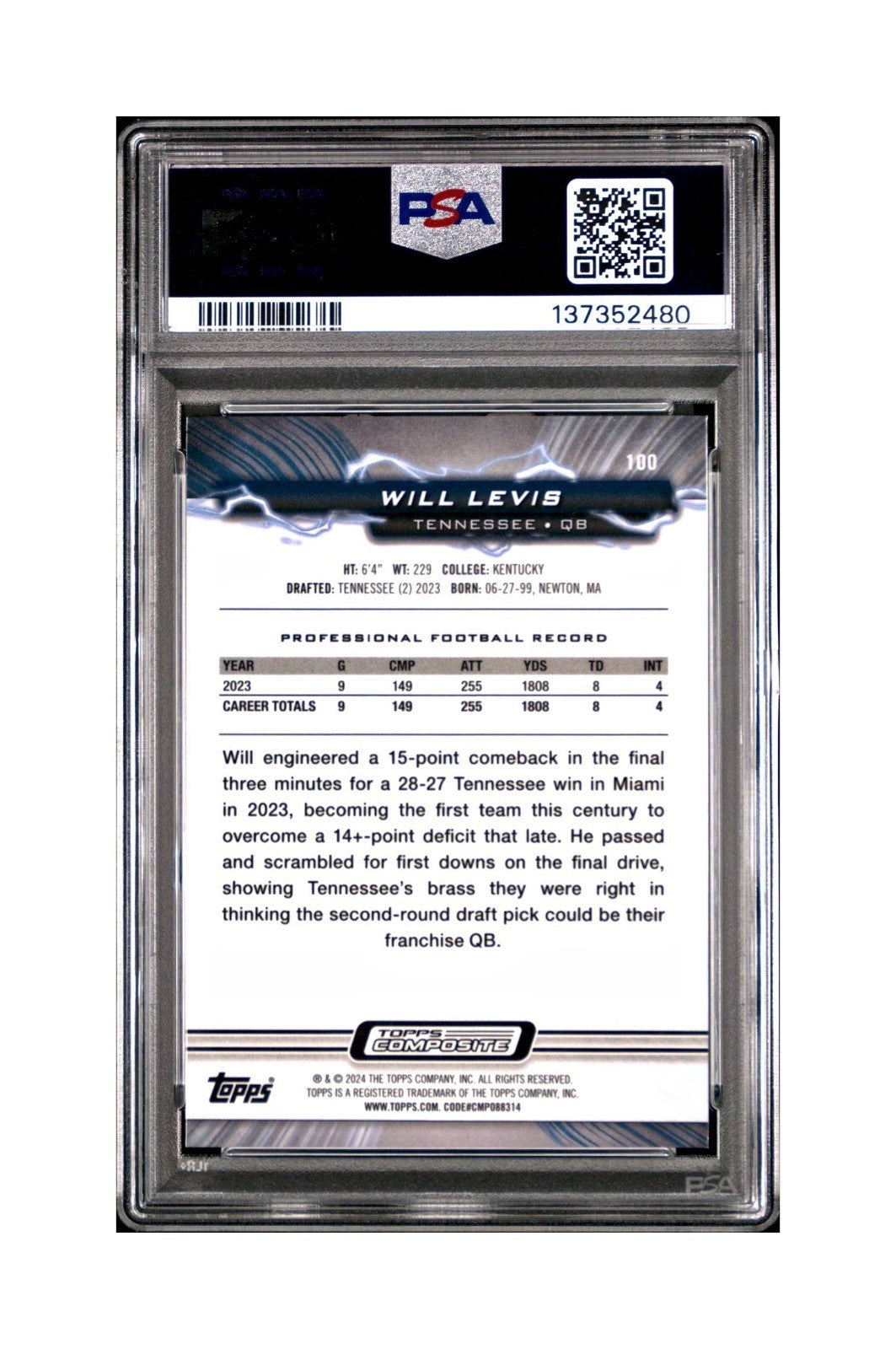 Will Levis 2023 Topps Resurgence Rookie #100 Surge 153/249 PSA 9 Mint