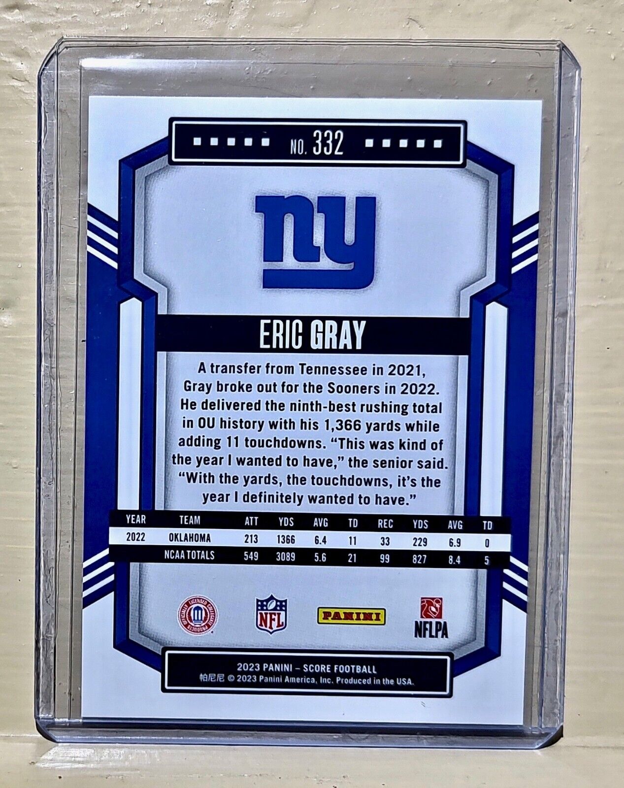 Eric Gray 2023 Panini NFL #332 Score Rookie Football Card New York Giants