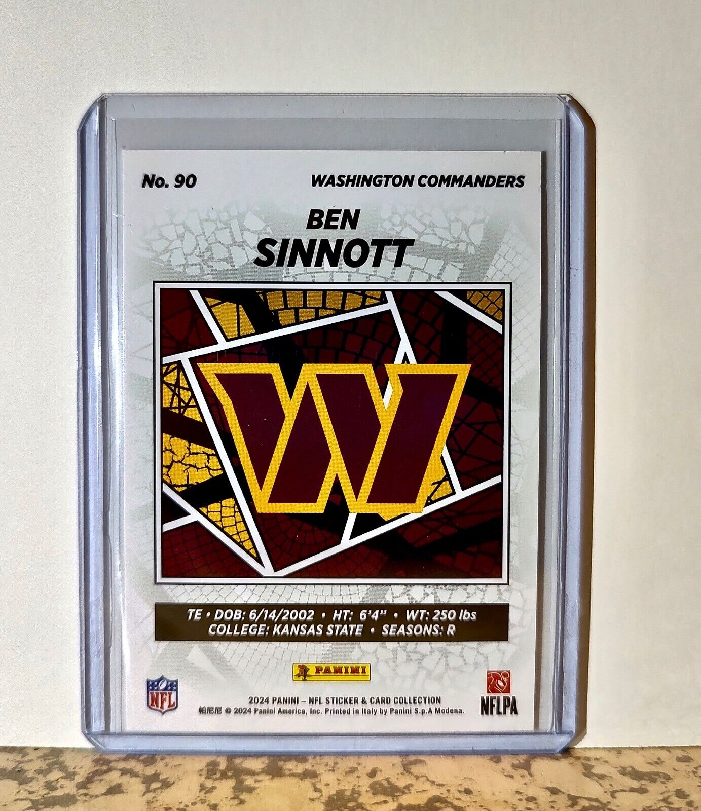 Ben Sinnott 2024 Panini NFL #90 Rookie Sticker Card Washington Commanders