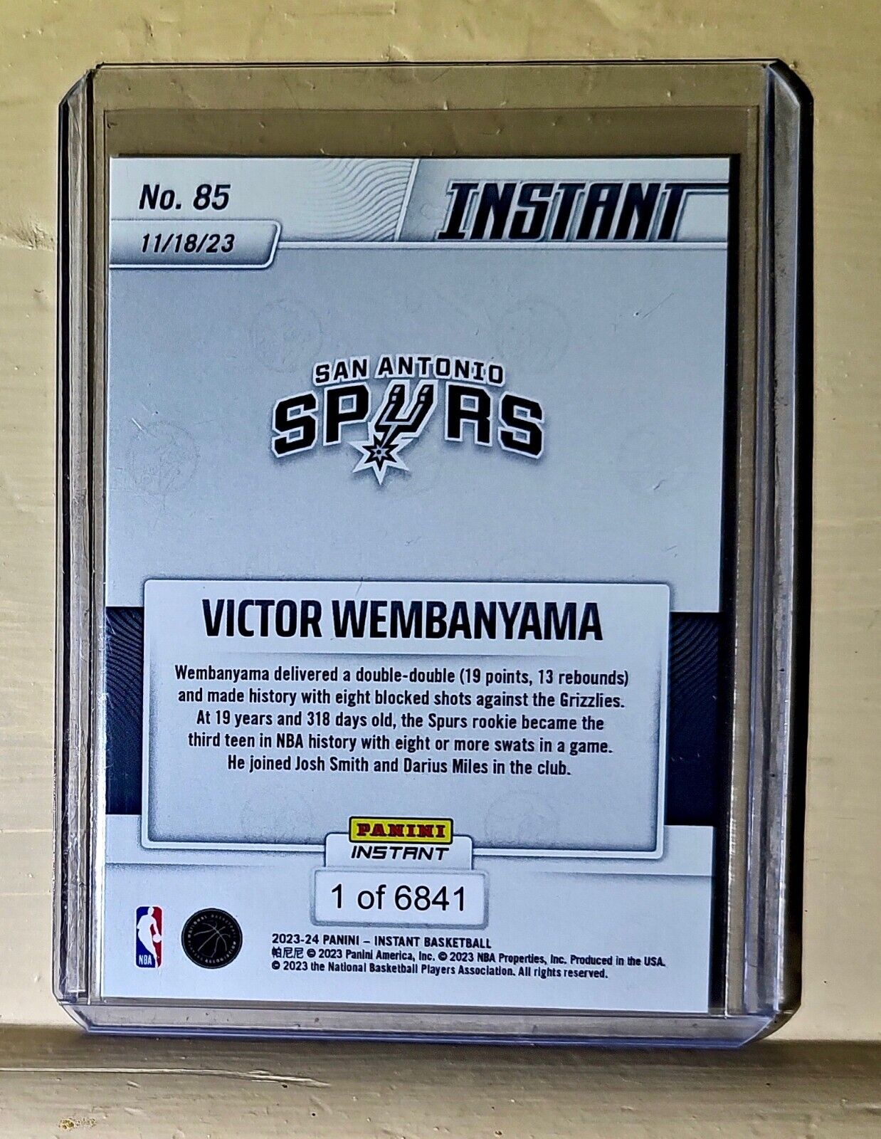 Victor Wembanyama 2023-24 Panini #85 NBA Rookie Basketball Card Spurs 1 of 6841