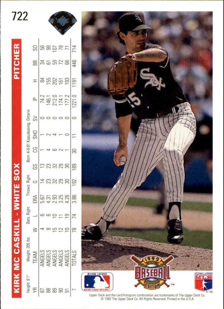Kirk McCaskill 1992 Upper Deck MLB #722 Baseball Card Chicago White Sox