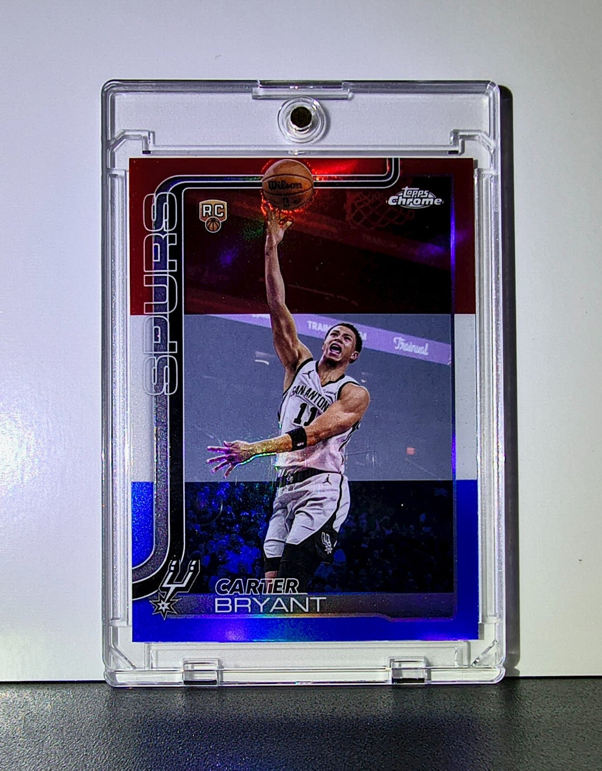 Carter Bryant Rookie 2025-26 NBA Topps Chrome Update #164 Red White Blue Refract
