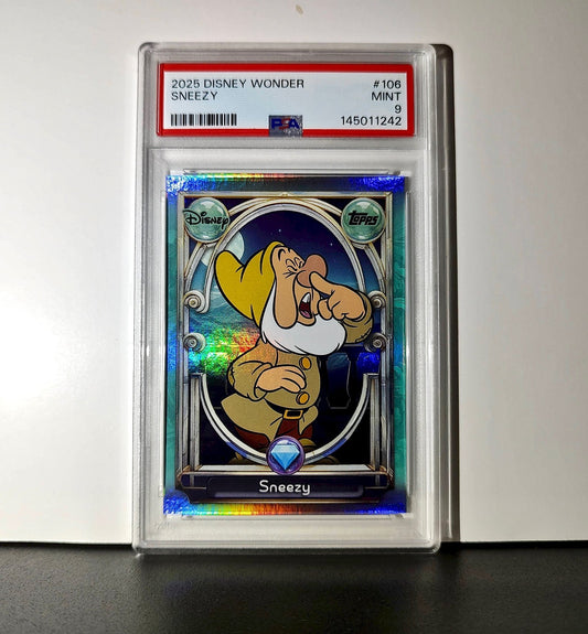 Sneezy 2025 Topps Disney #106 Diamond Card Snow White and the Seven Dwarfs PSA 9