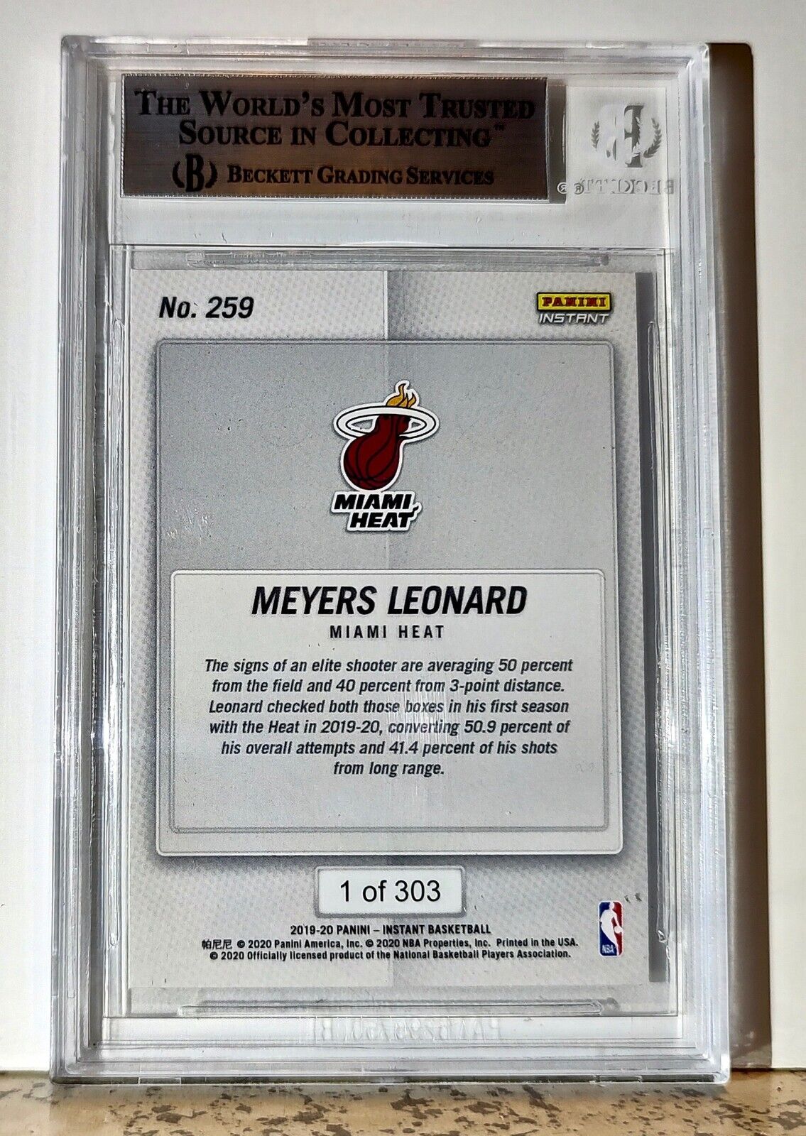 Meyers Leonard 2019-20 Panini NBA #259 Basketball Card 1 of 303 BGS 9 Mint Heat