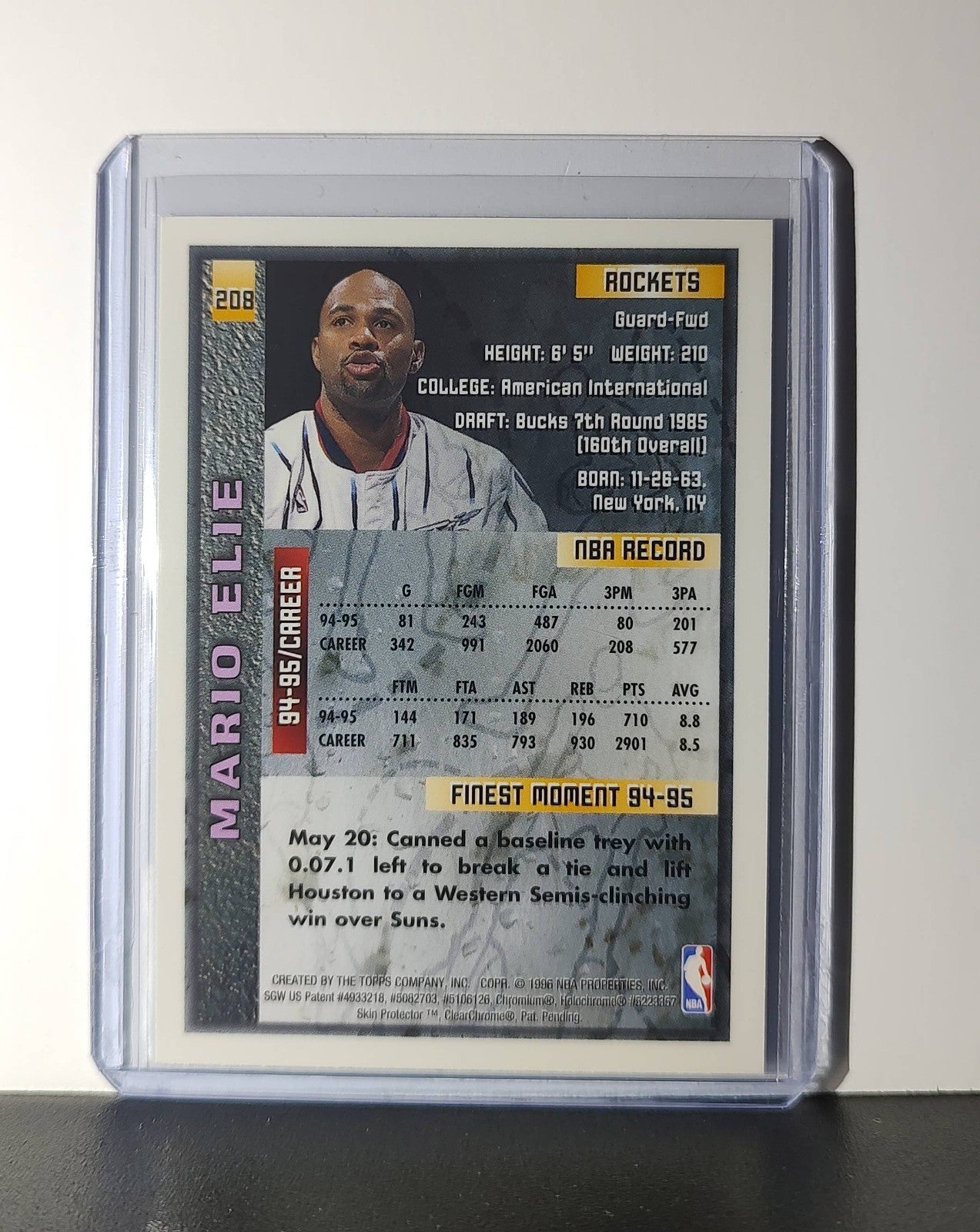 Mario Elie 1995-96 Topps Finest NBA #208 Card Houston Rockets