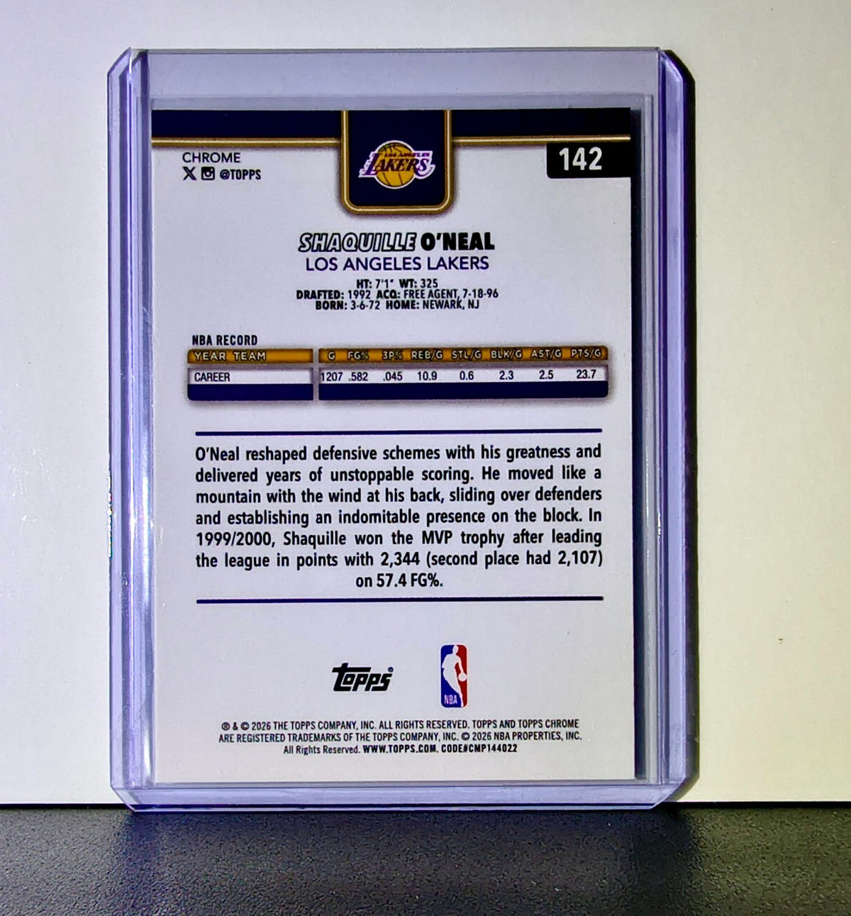 Shaquille O'Neal 2025-26 NBA Topps Chrome Update #142 Card Los Angeles Lakers