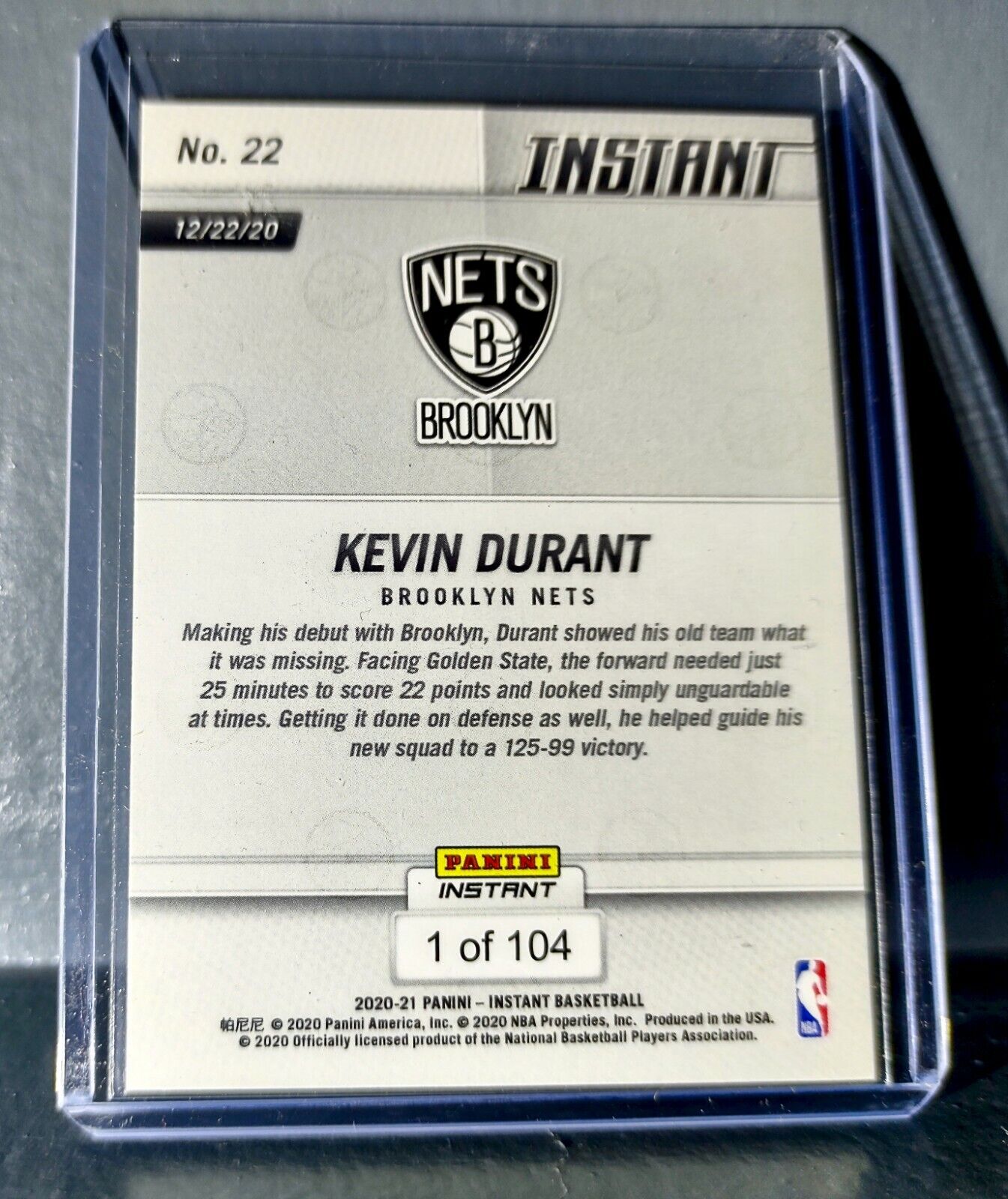 Kevin Durant 2020-21 Panini NBA Instant #22 Basketball Card 1 of 104