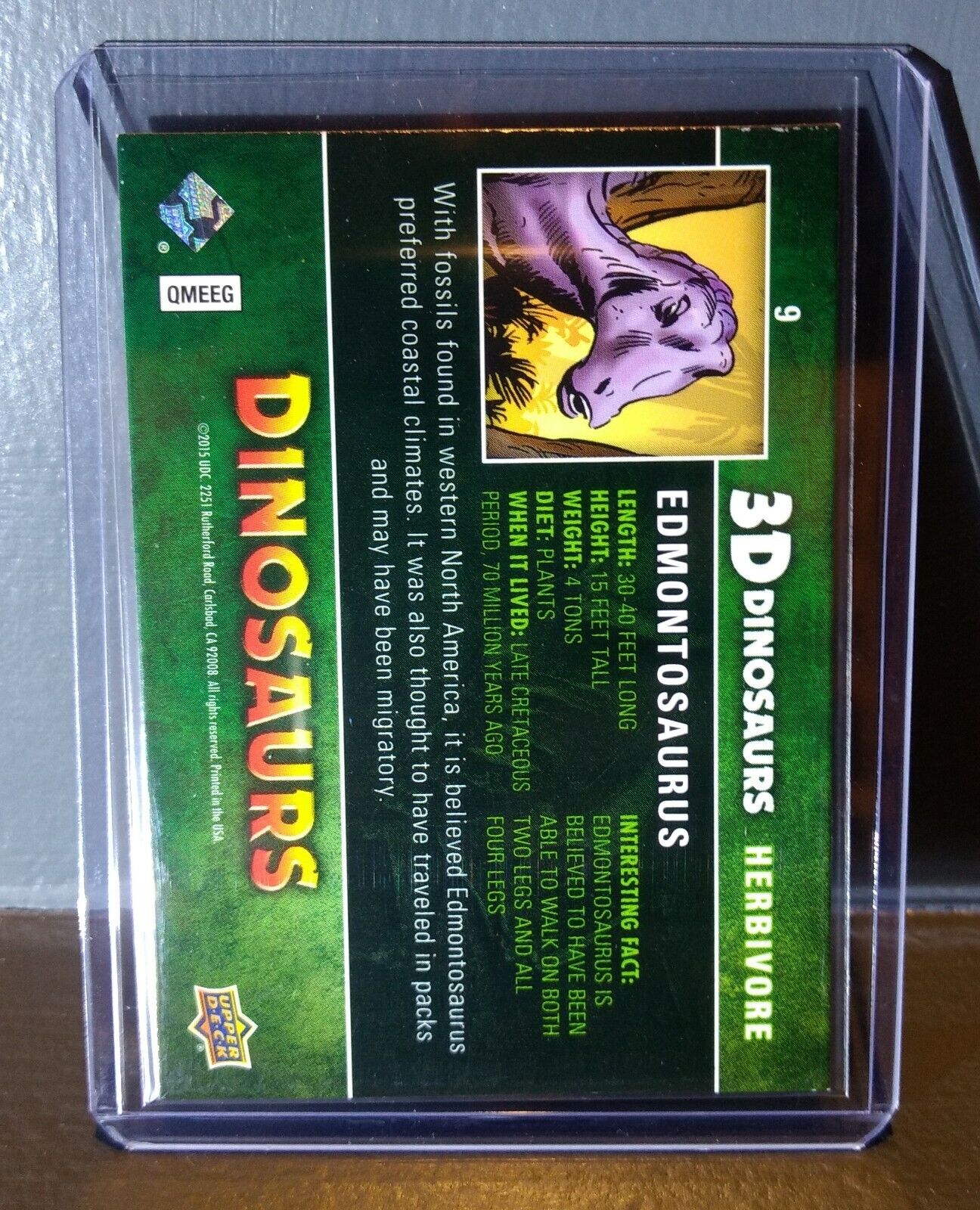 2015 Upper Deck Dinosaurs 3-D Lenticular Edmontosaurus #9 Trading Card