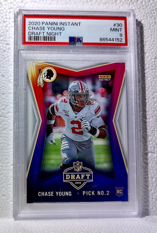 Chase Young 2020 Panini NFL Instant Draft Night #30 Rookie Card PSA 9 Mint
