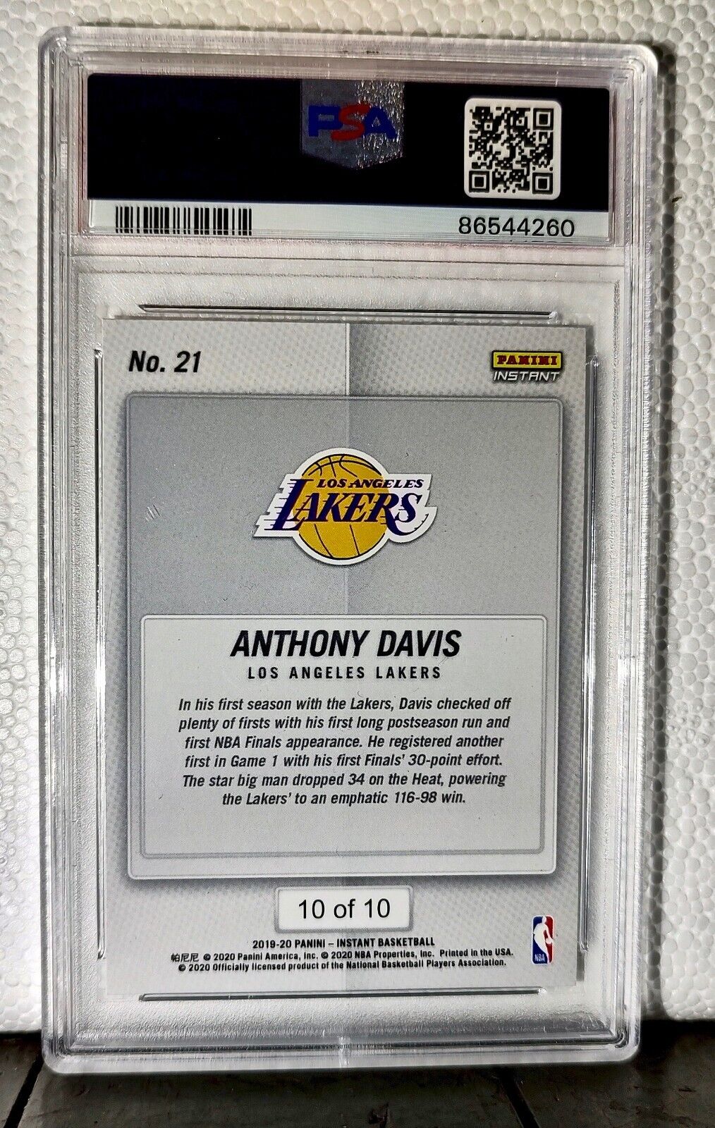 Anthony Davis 2020 Panini Lakers NBA Champions #21 Green Card 10/10 PSA 9 Mint