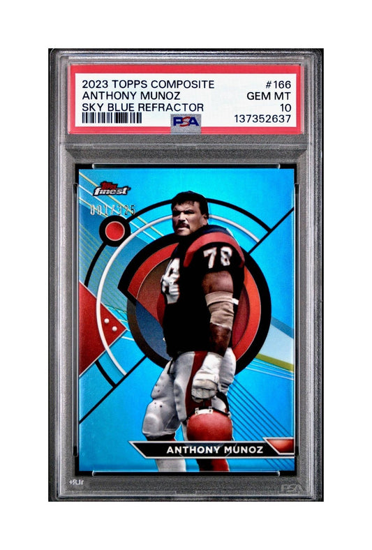 Anthony Munoz 2023 Topps 001/325 Finest Sky Blue Refractor #166 PSA 10 Gem Mint