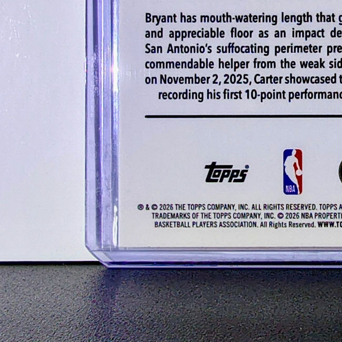 Carter Bryant Rookie 2025-26 NBA Topps Chrome Update #164 Card San Antonio Spurs