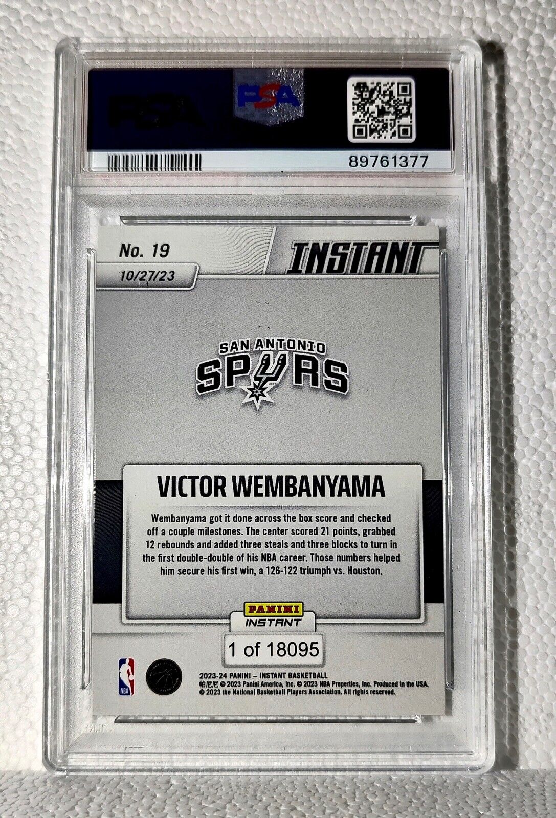 Victor Wembanyama 2023-24 Panini #19 NBA Rookie Card Spurs 1 of 18095 PSA 8 NM-M