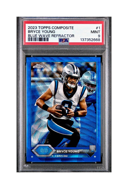 Bryce Young 2023 Topps Chrome 57/75 #1 Blue Wave Refractors PSA 9 Mint
