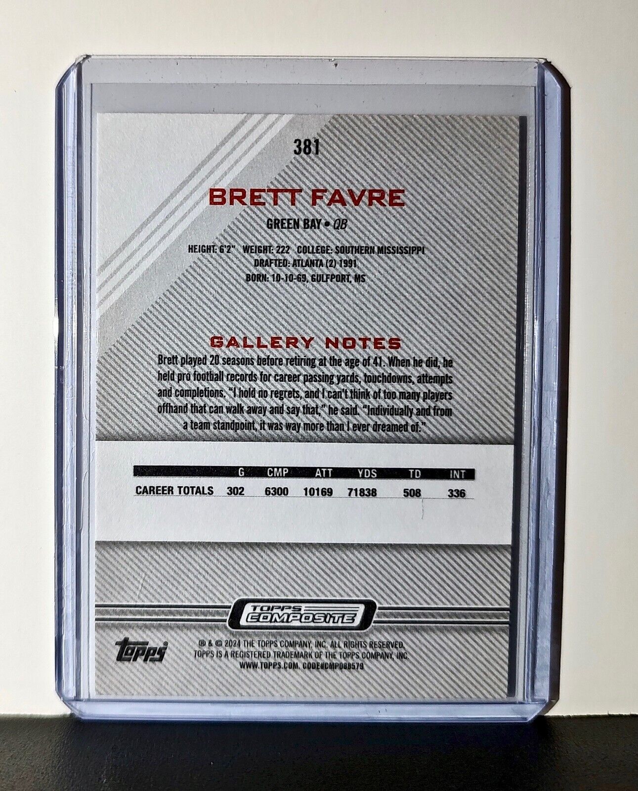 Brett Favre 2023 Topps Gallery NFL #381 Card Green Bay Packers