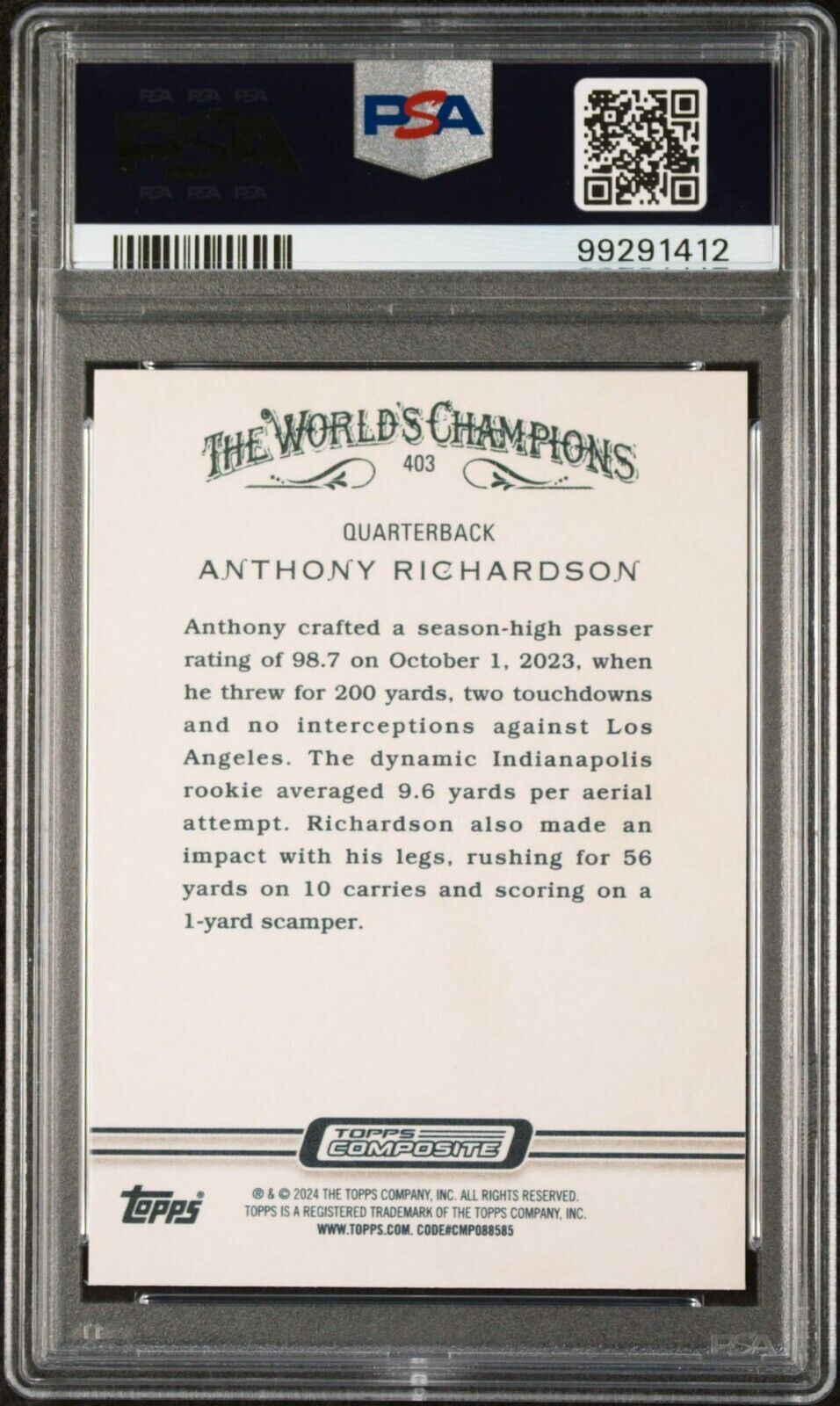 Anthony Richardson 2023 Topps Allen & Ginter Rookie NFL #403 Card PSA 10 Gem