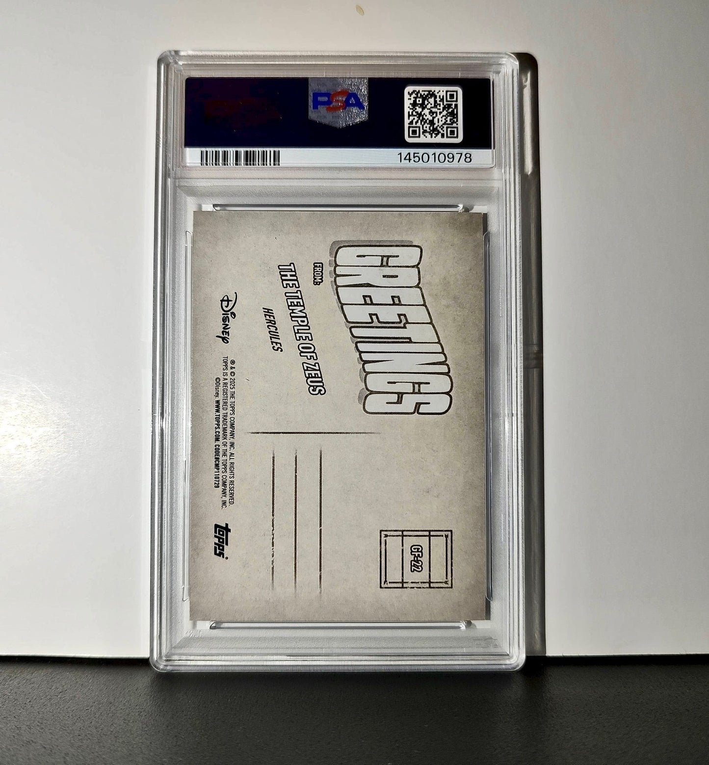 The Temple of Zeus 2025 Topps Disney #GF-22 Greetings From Hercules PSA 6 EX-M