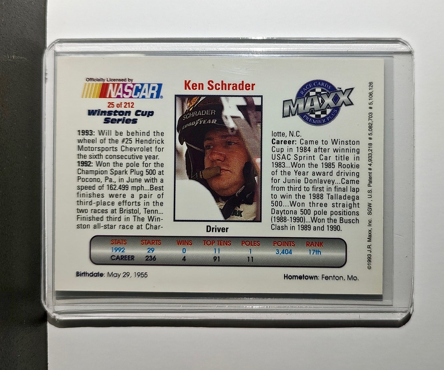 Ken Schrader 1993 Maxx Premier Plus Racing #25 NASCAR Card Hendrick Motorsports