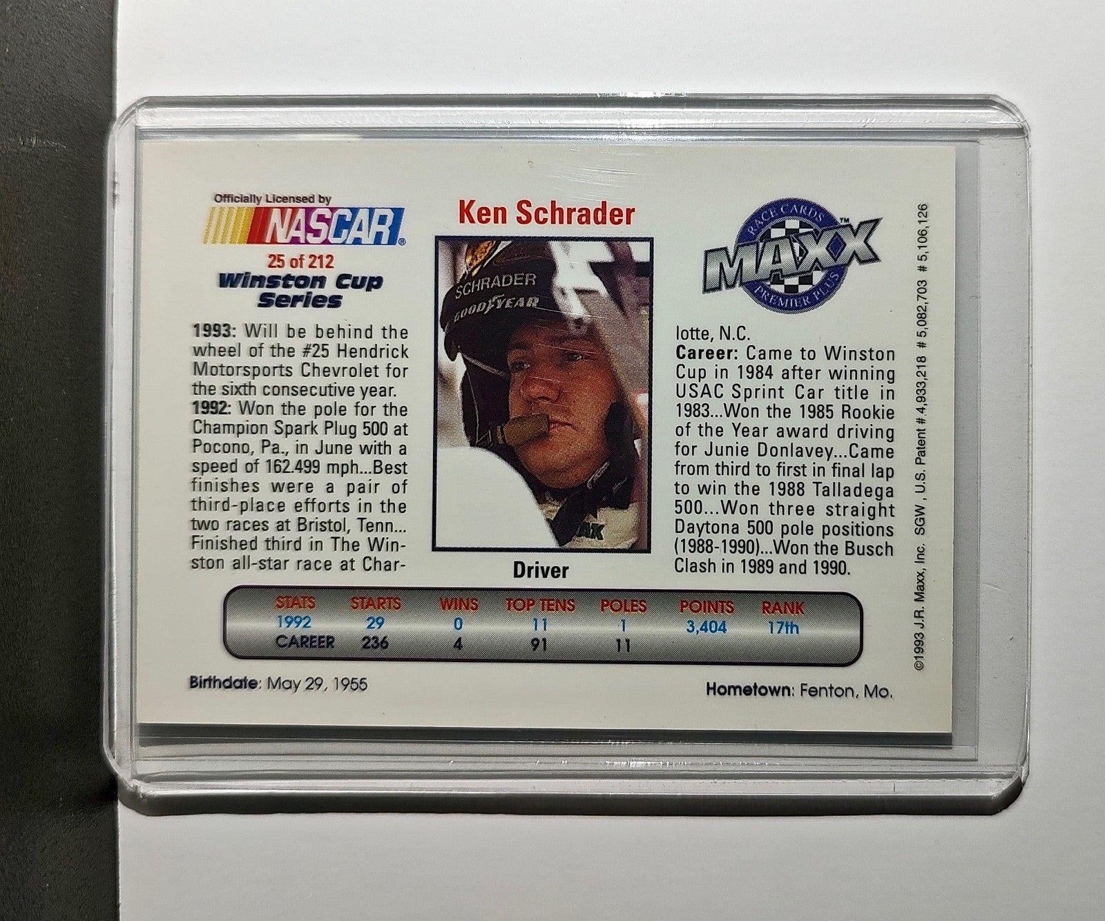 Ken Schrader 1993 Maxx Premier Plus Racing #25 NASCAR Card Hendrick Motorsports