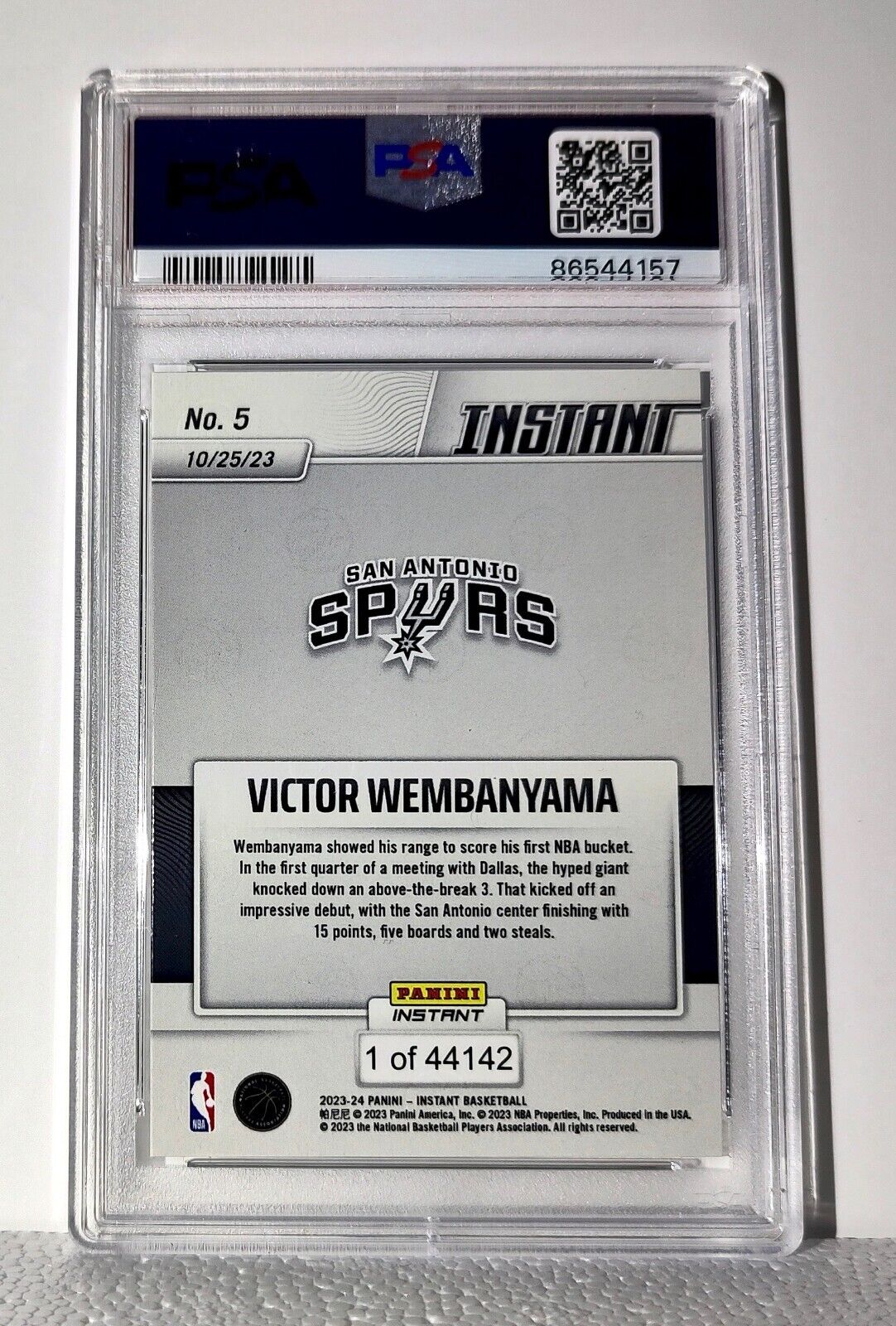 Victor Wembanyama 2023-24 Panini #5 NBA Rookie Basketball Card Spurs PSA 9 Mint