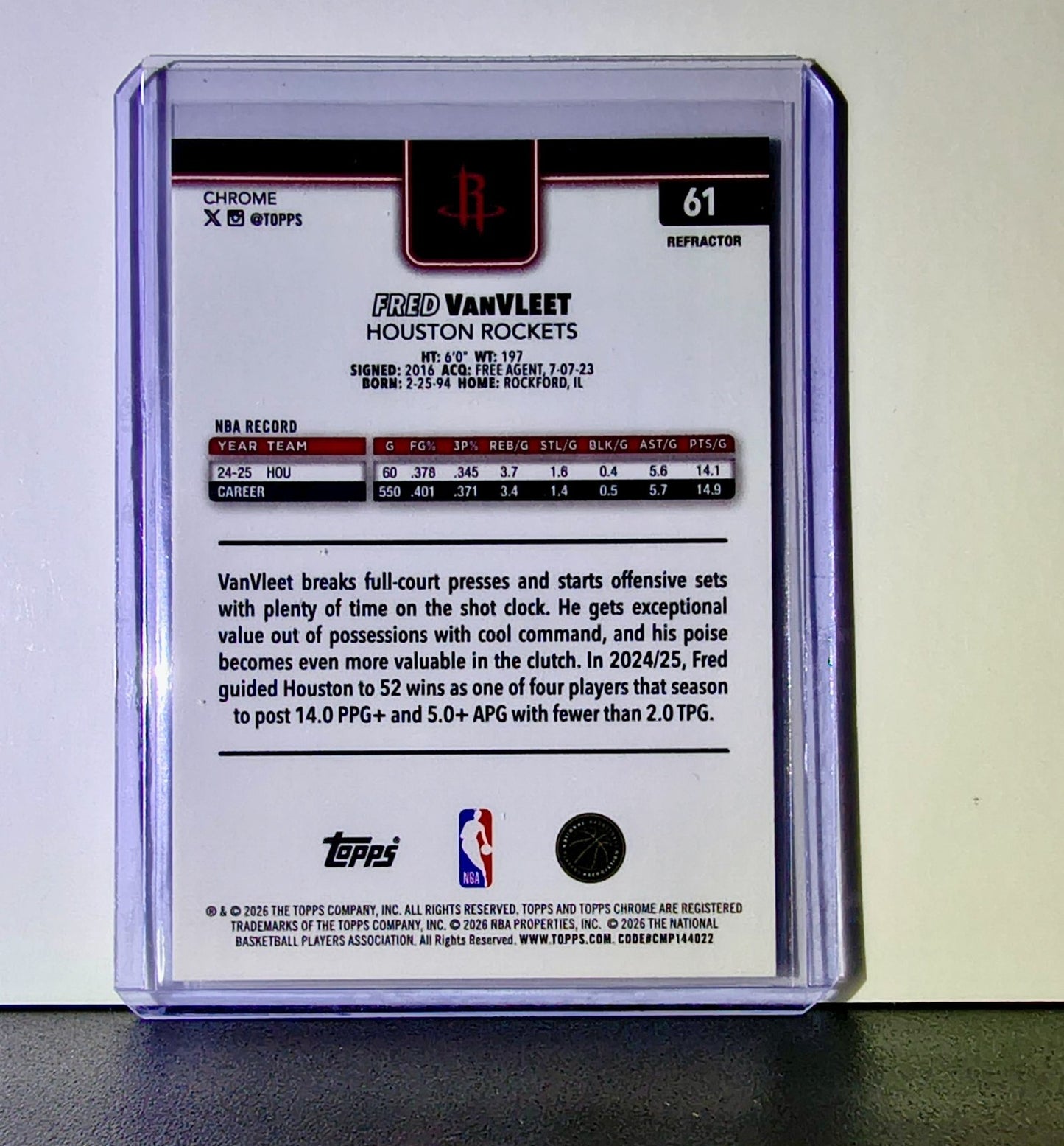 Fred VanVleet 2025-26 NBA Topps Chrome Update Refractor #61 Card Houston Rockets