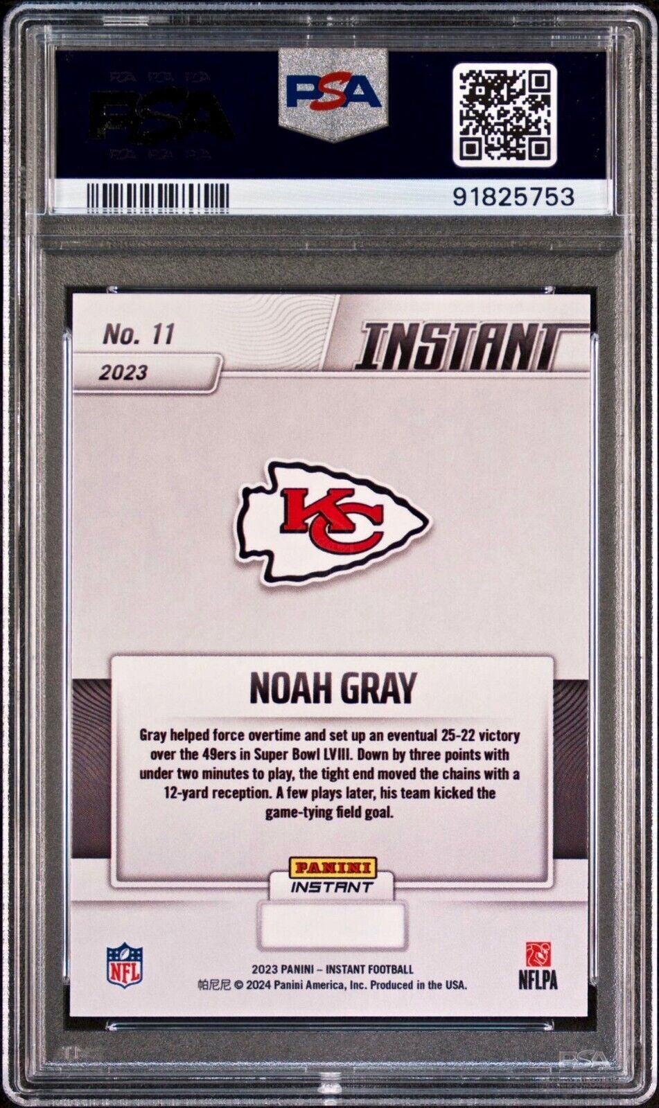 Noah Gray 2023 Panini NFL Superbowl LVIII Champions #11 Card PSA 10 Gem Mint