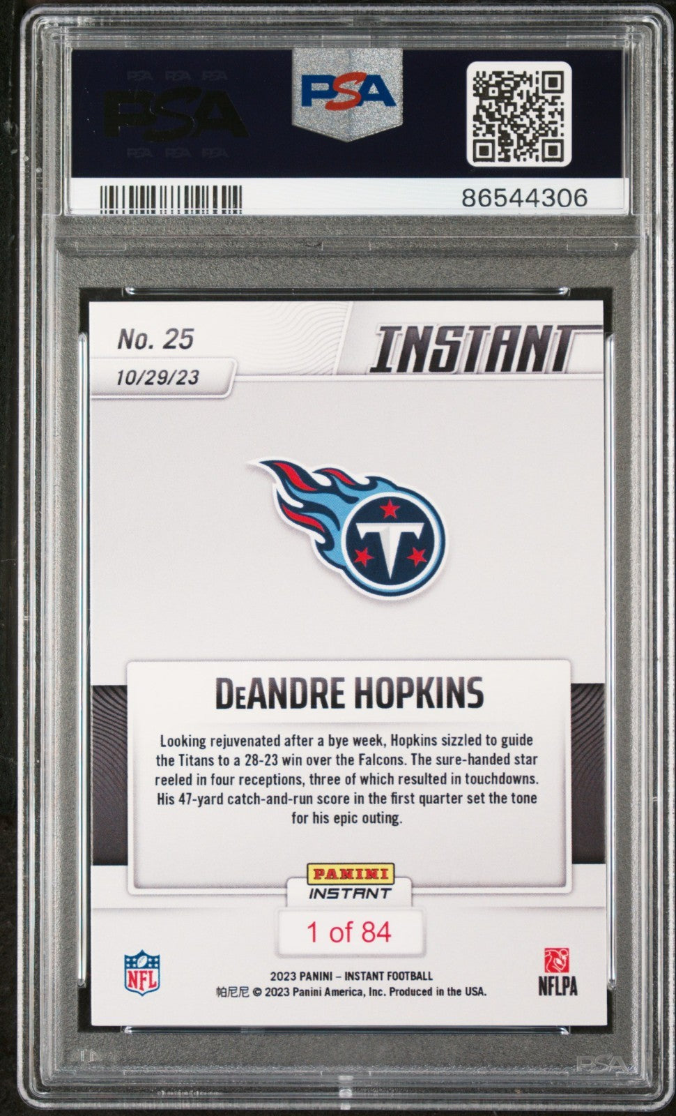 Deandre Hopkins 2023 Panini NFL Rookie #25 Card 1 of 84 Titans PSA 9 Mint