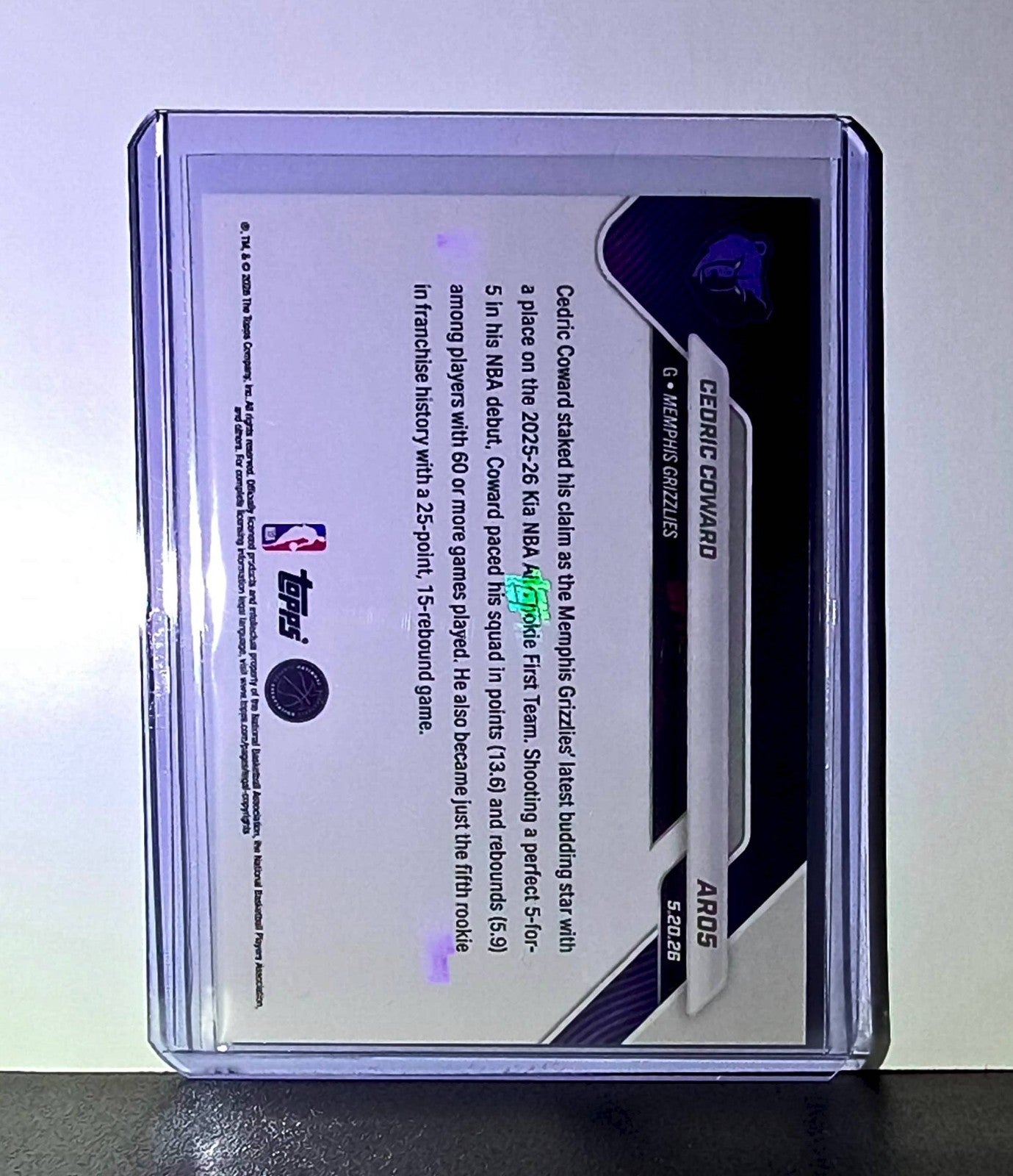 Cedric Coward Rookie 2025-26 Topps Now NBA All-Rookie 1st Team Memphis Grizzlies