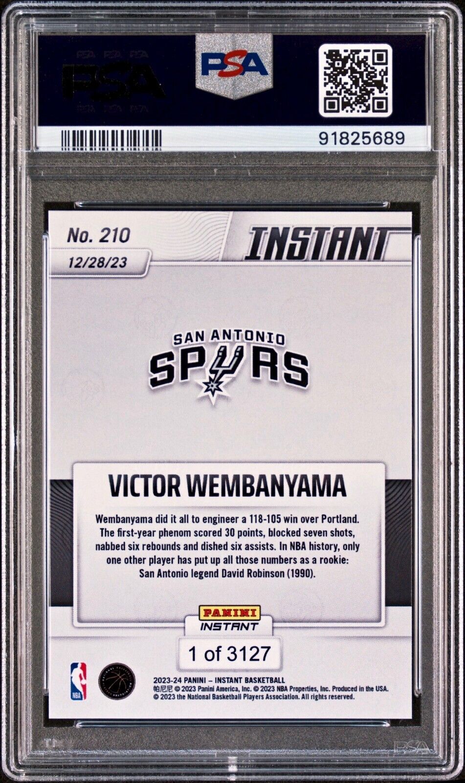 Victor Wembanyama 2023-24 Panini #210 NBA Rookie Basketball Card 1 of 3127 PSA 9