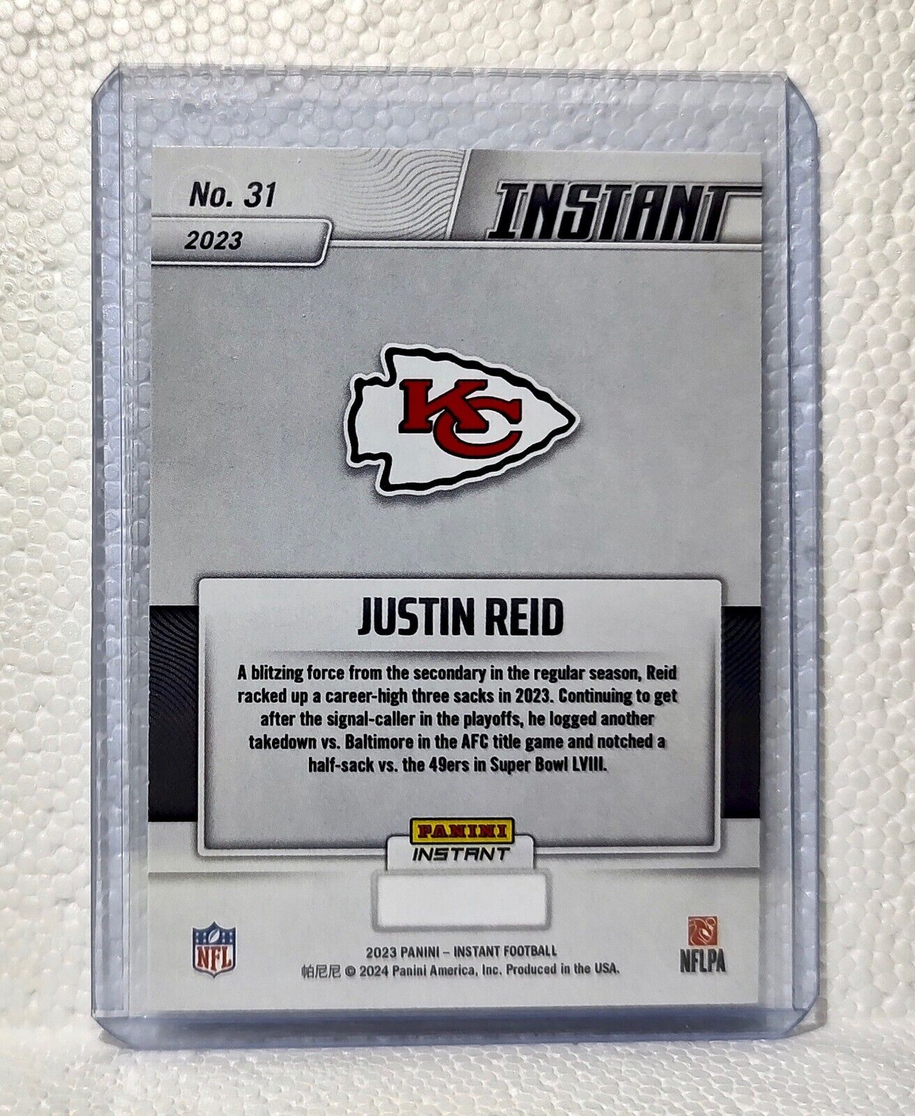 Justin Reid 2023 Panini NFL Superbowl Champions #31 Card Kansas City Chiefs