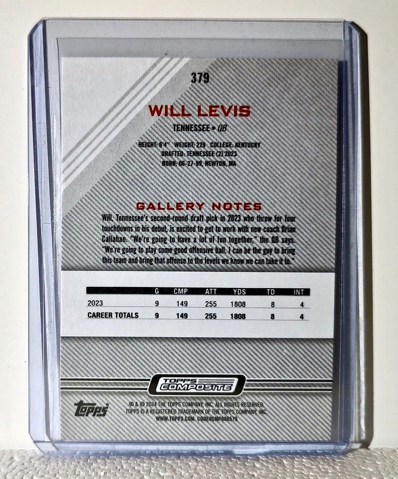 Will Levis 2023 Topps Gallery NFL #379 Rookie Football Card Tennessee Titans