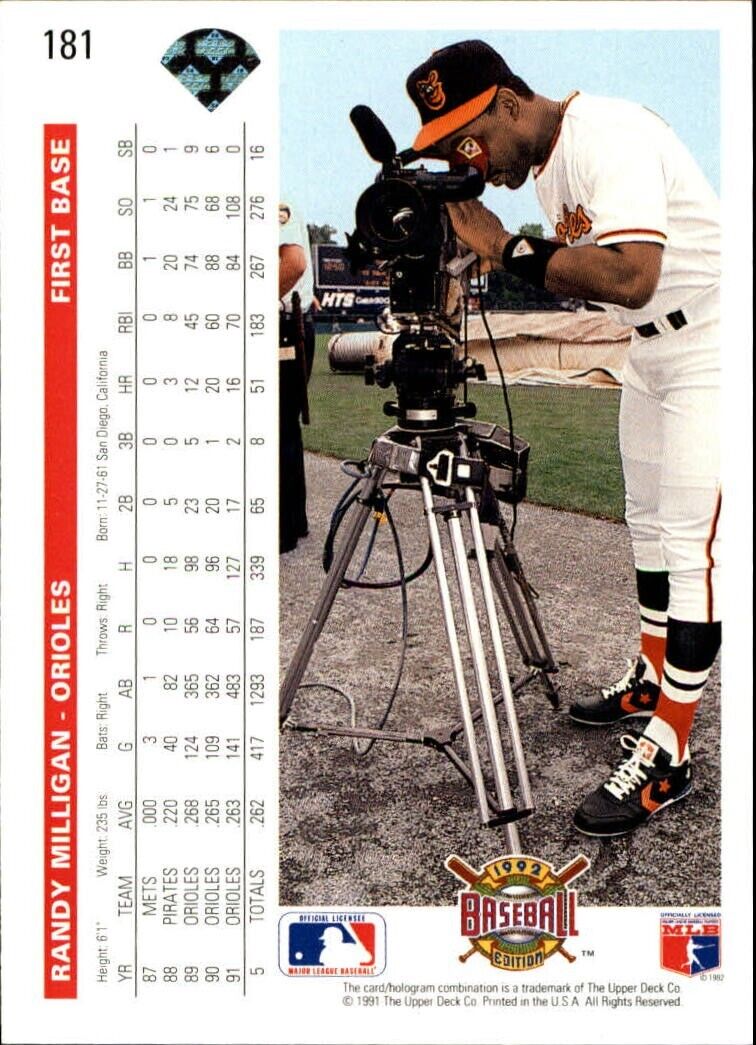 Randy Milligan 1992 Upper Deck MLB #181 Baseball Card Baltimore Orioles