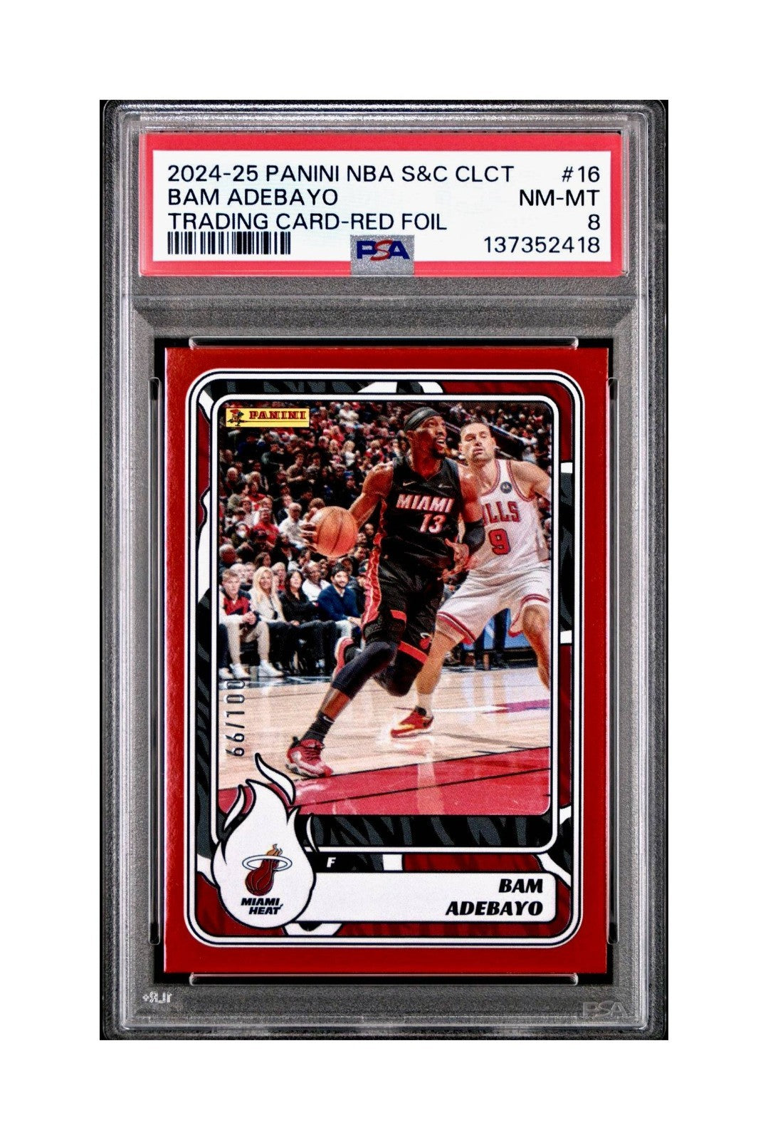 Bam Adebayo 2024-25 Panini NBA #16 Sticker 66/100 Red Foil PSA 8 NM-MT