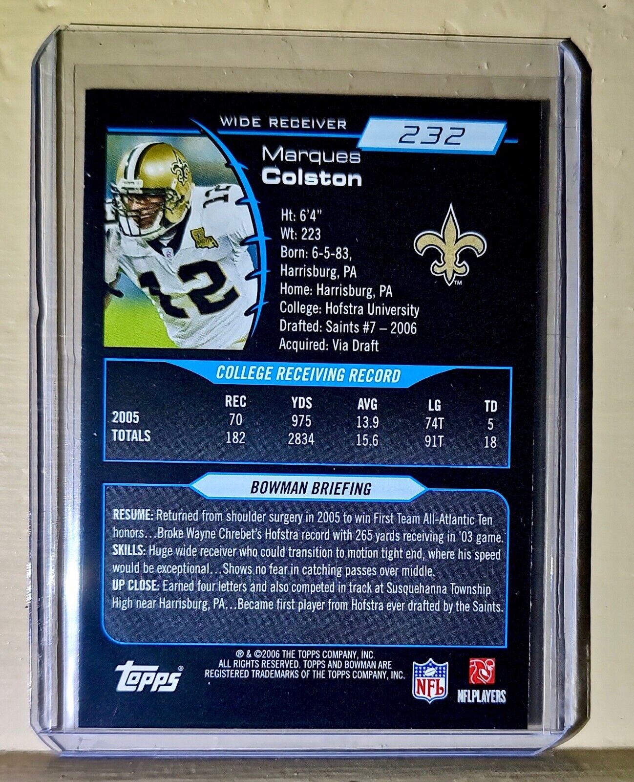 Marques Colston 2006 Topps Bowman Rookie Football #232 NFL Card Saints