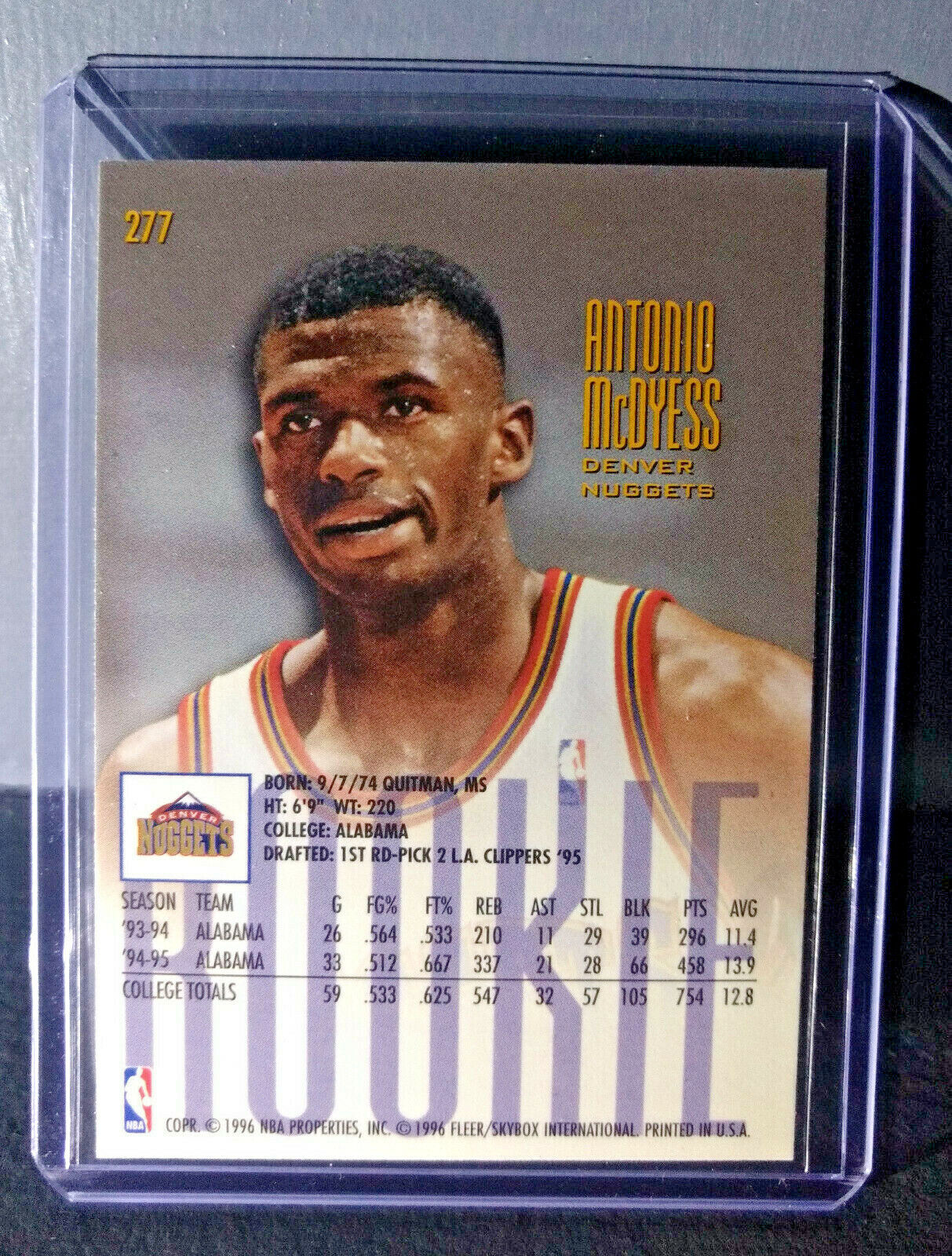 1995-96 Antonio McDyess Fleer Ultra #277 Rookie Basketball Card