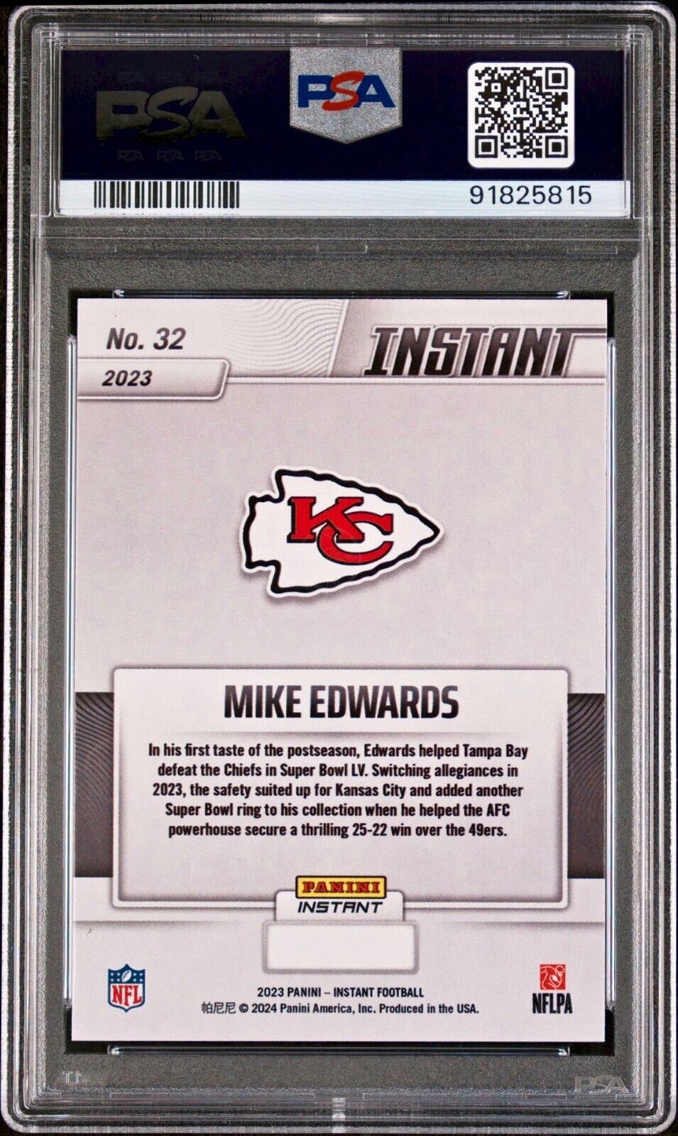 Mike Edwards 2023 Panini NFL Superbowl Champions #32 Card PSA 9 Mint