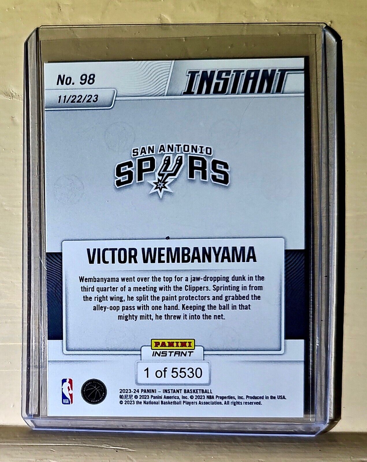 Victor Wembanyama 2023-24 Panini #98 NBA Rookie Basketball Card Spurs 1 of 5530