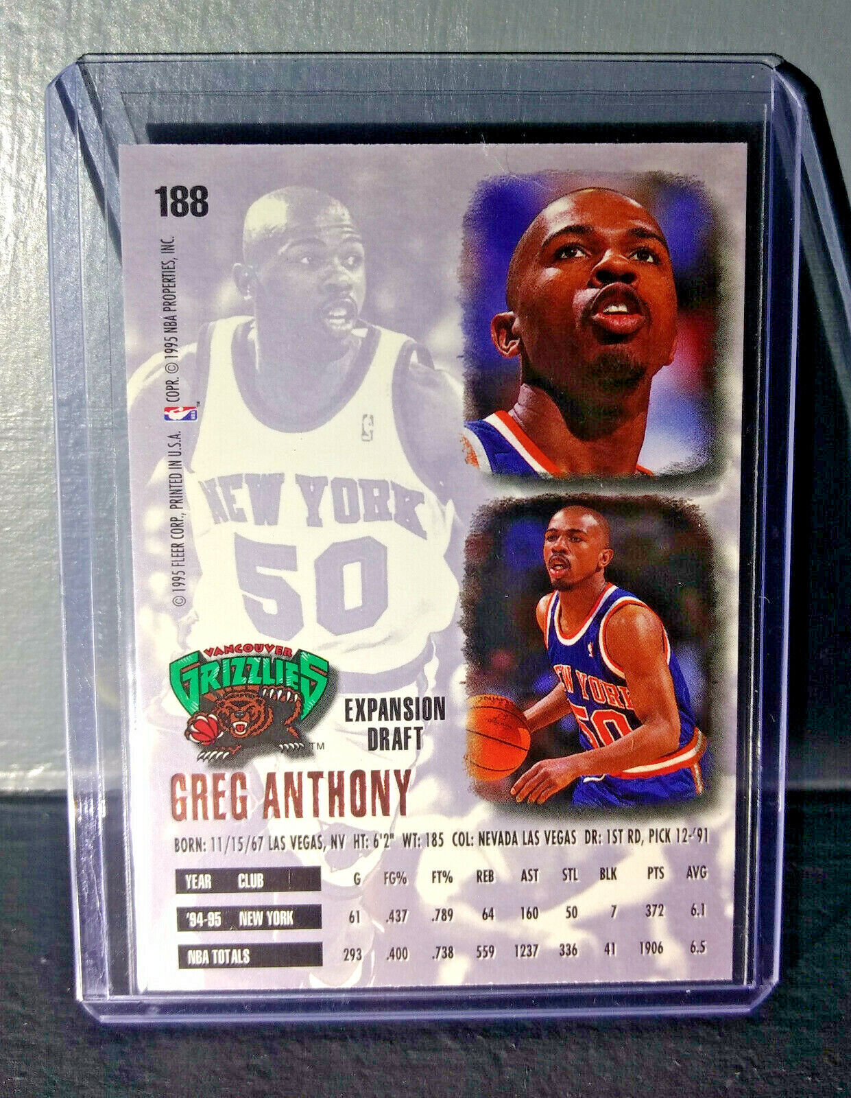 1995-96 Greg Anthony Fleer Ultra #188 Basketball Card