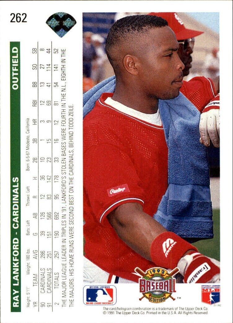 Ray Lankford 1992 Upper Deck MLB #262 Baseball Card St. Louis Cardinals