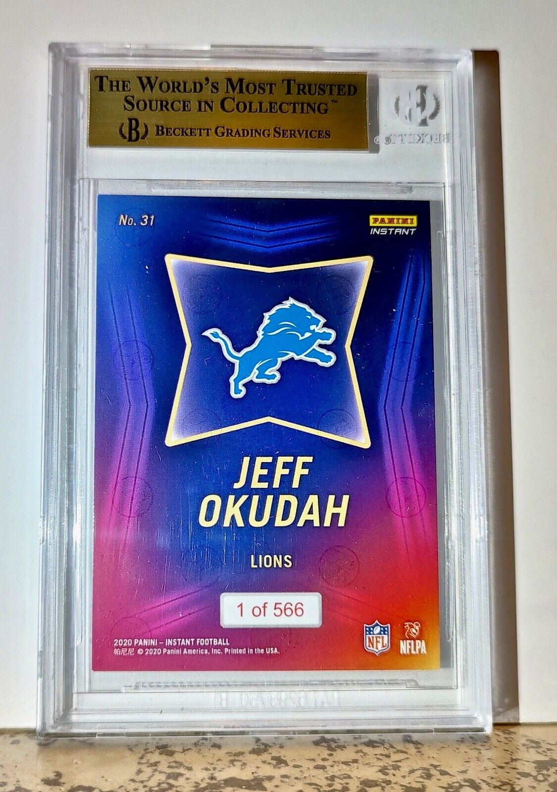 Jeff Okudah 2020 Panini NFL #31 Draft Night Rookie 1 of 566 BGS 9.5 Gem Lions