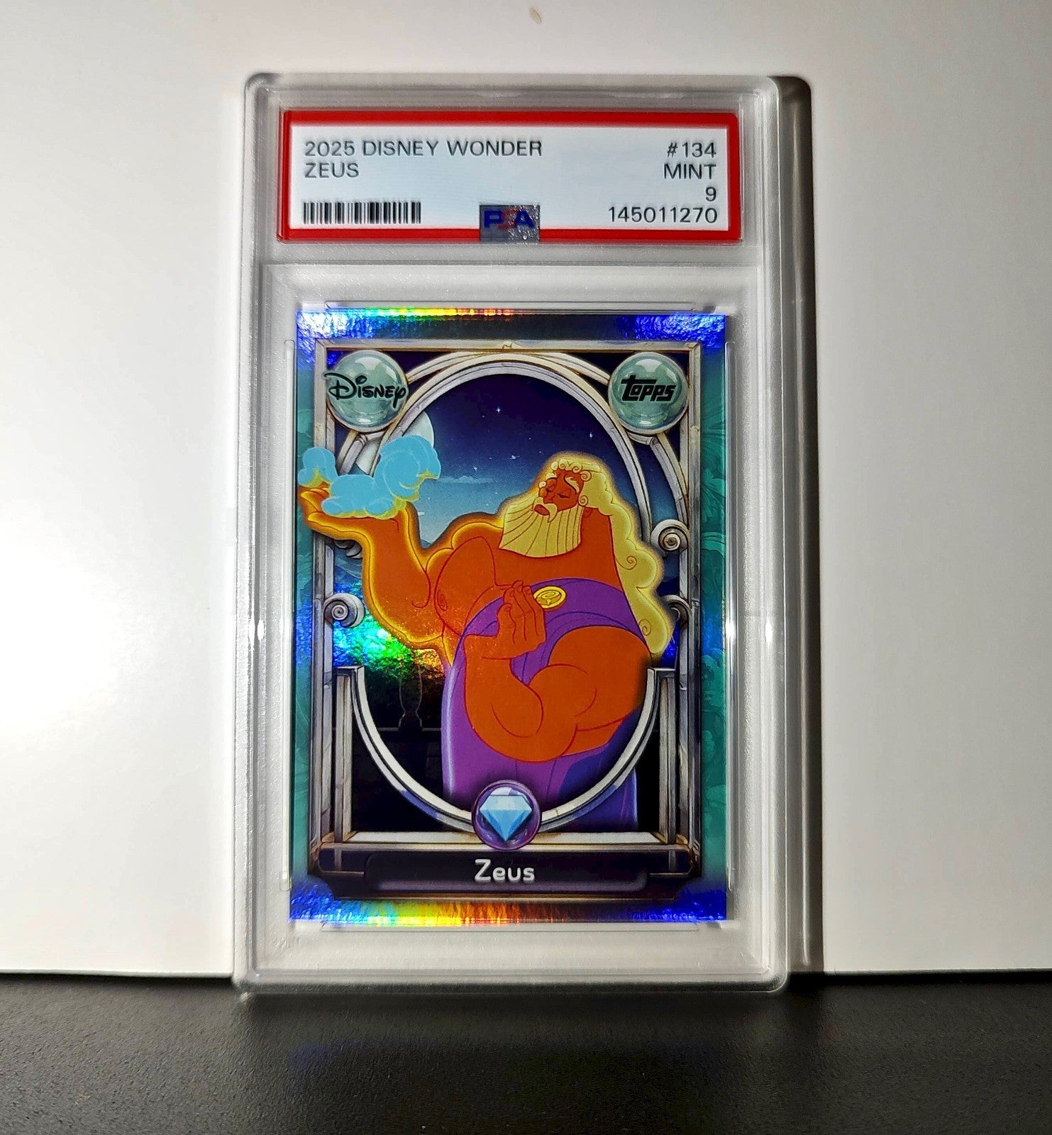 Zeus 2025 Topps Disney Wonder #134 Diamond Card Hercules PSA  PSA 9