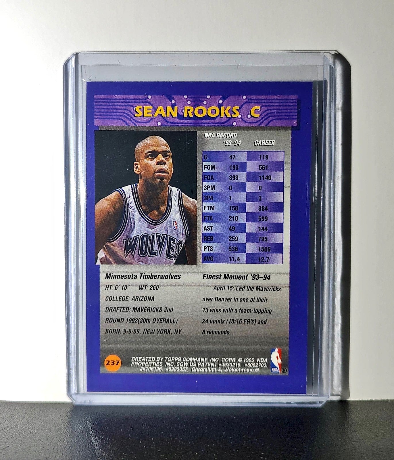 Sean Rooks 1994-95 Topps Finest #237 Basketball Card