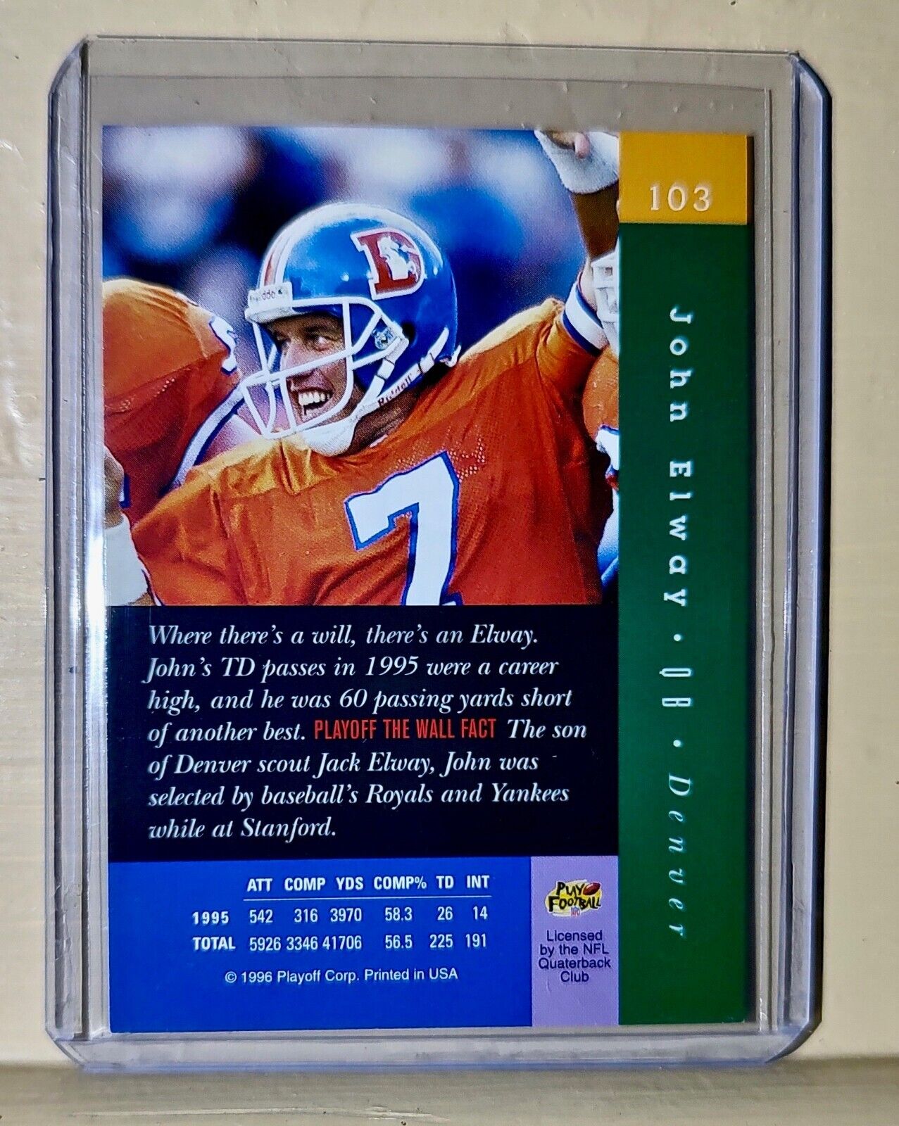 John Elway 1996 Absolute Playoff Football #103 NFL Card Denver Broncos