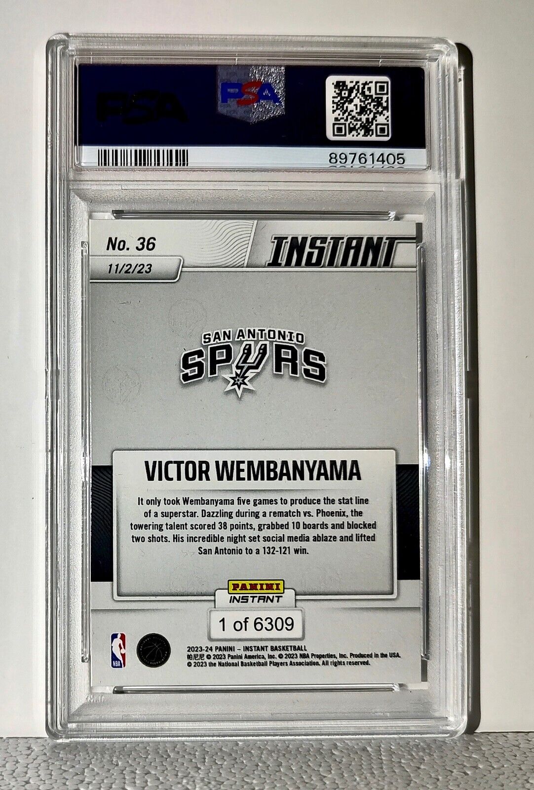 Victor Wembanyama 2023-24 Panini #36 NBA Rookie Card Spurs 1 of 6309 PSA 9 Mint